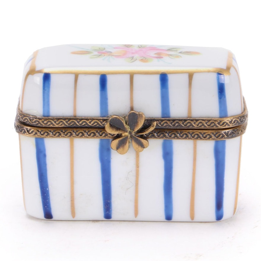 Hand-Painted French Limoges Porcelain Perfume Box with Bottles