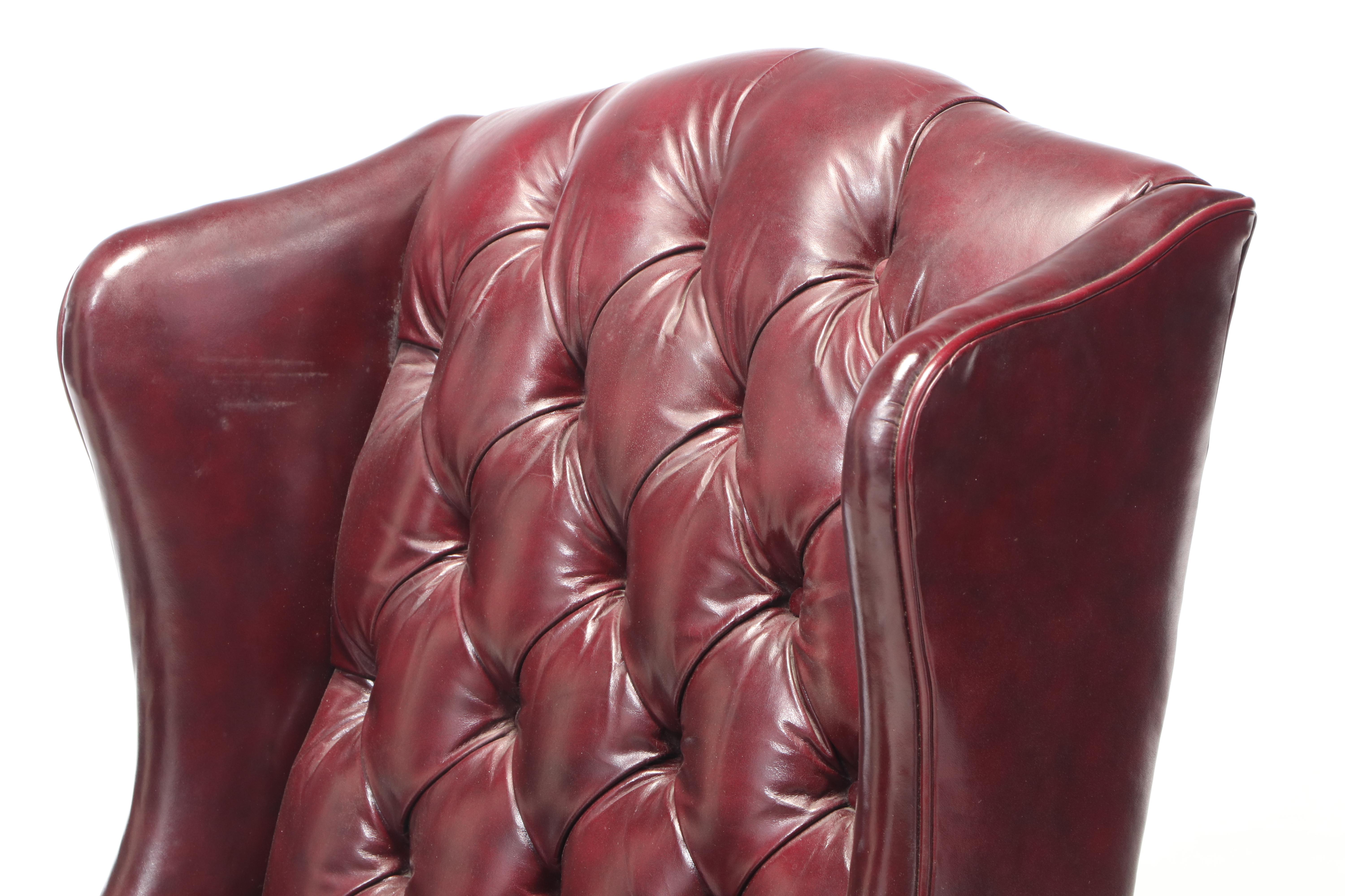 Fairfield Queen Anne Style Tufted Leather Wingback Chair and Ottoman
