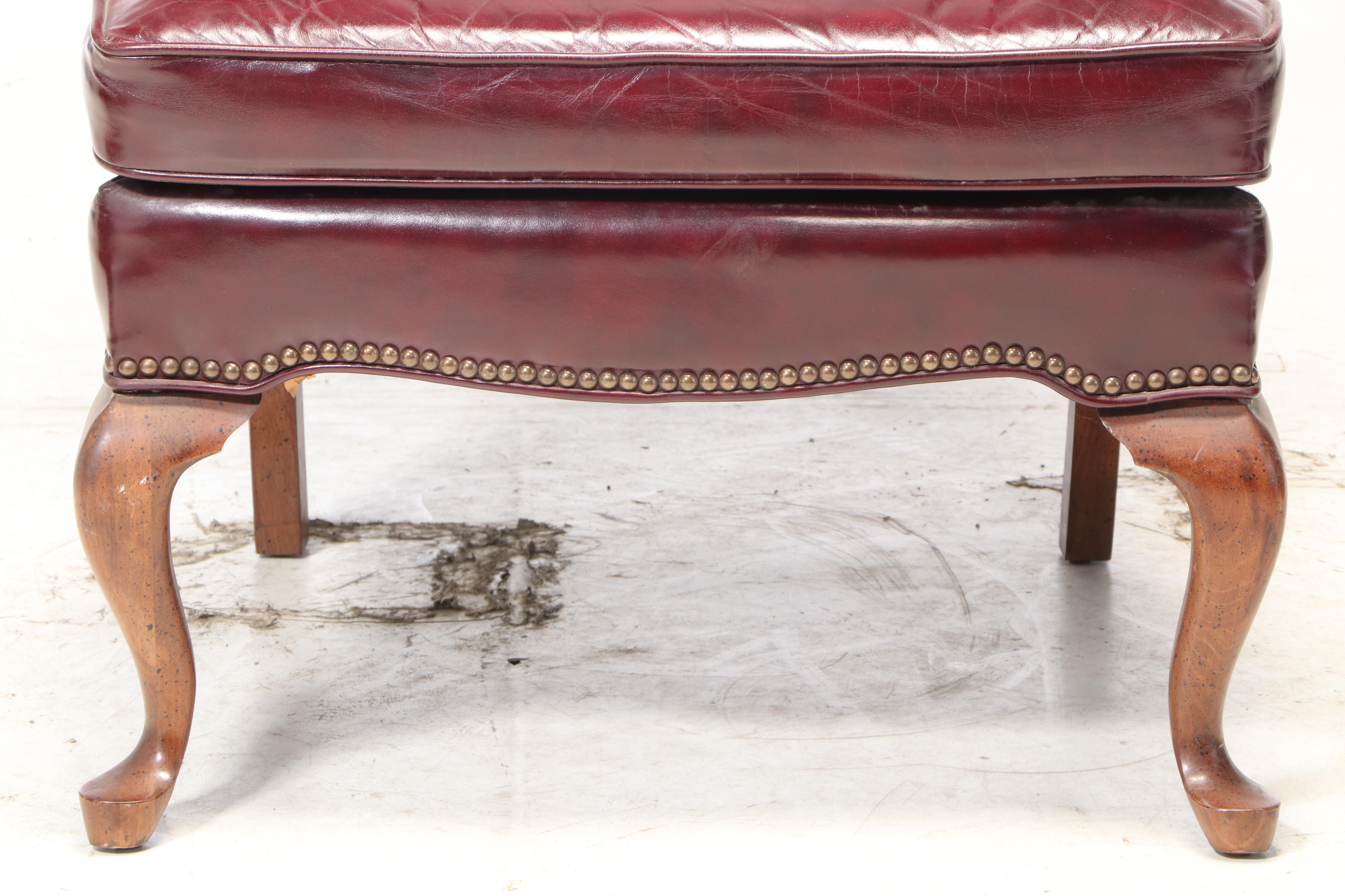 Fairfield Queen Anne Style Tufted Leather Wingback Chair and Ottoman