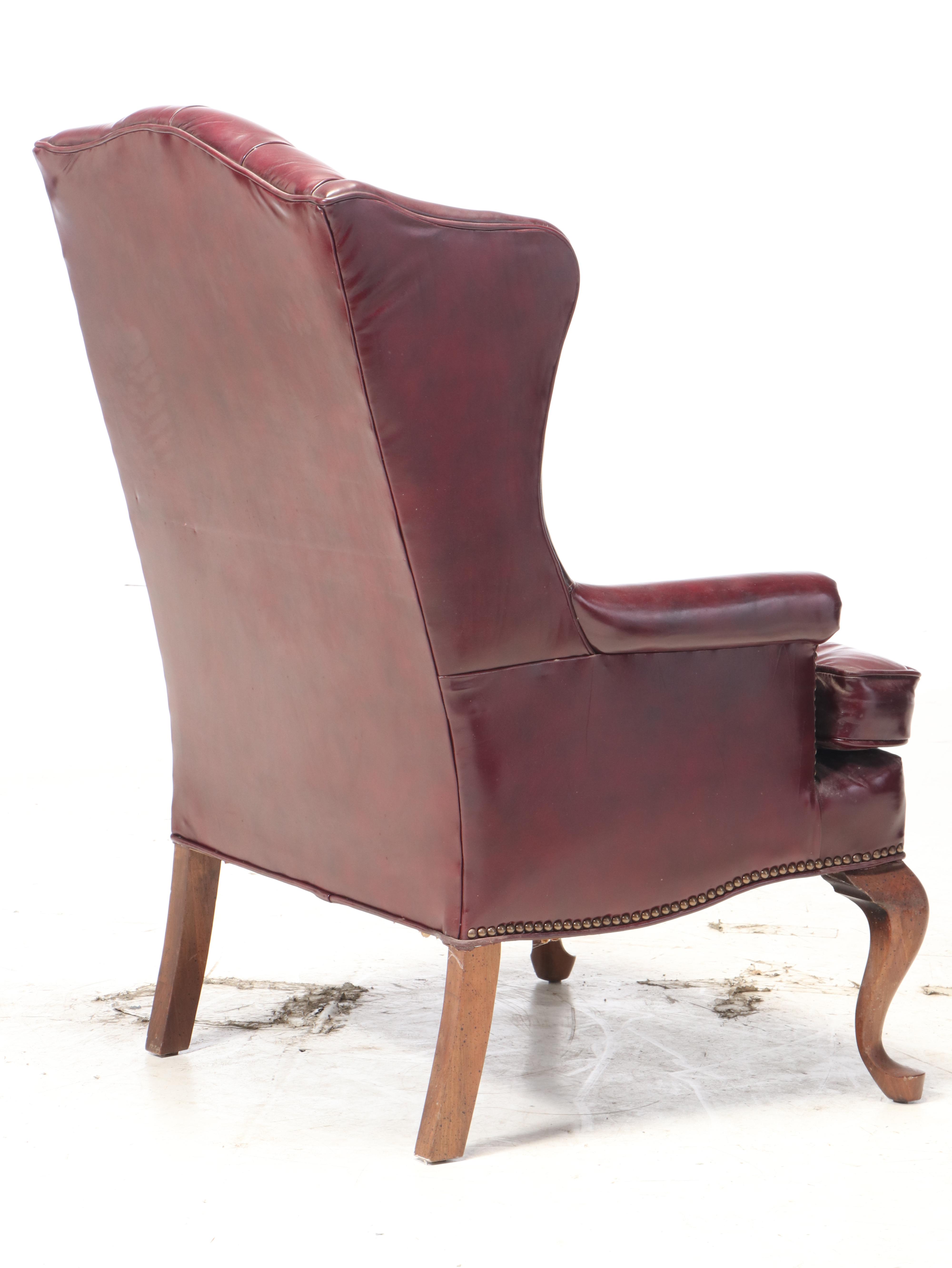 Fairfield Queen Anne Style Tufted Leather Wingback Chair and Ottoman