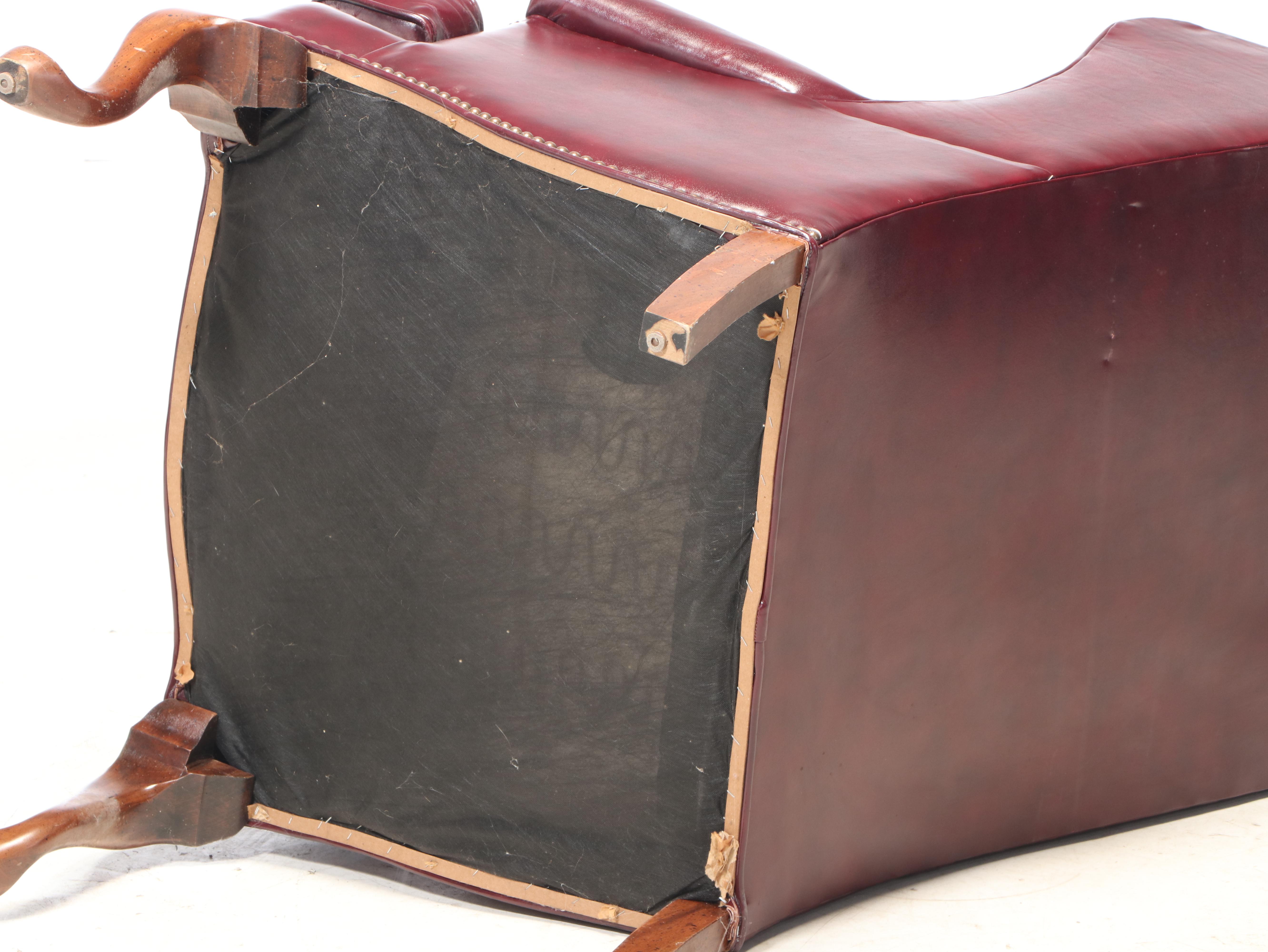 Fairfield Queen Anne Style Tufted Leather Wingback Chair and Ottoman