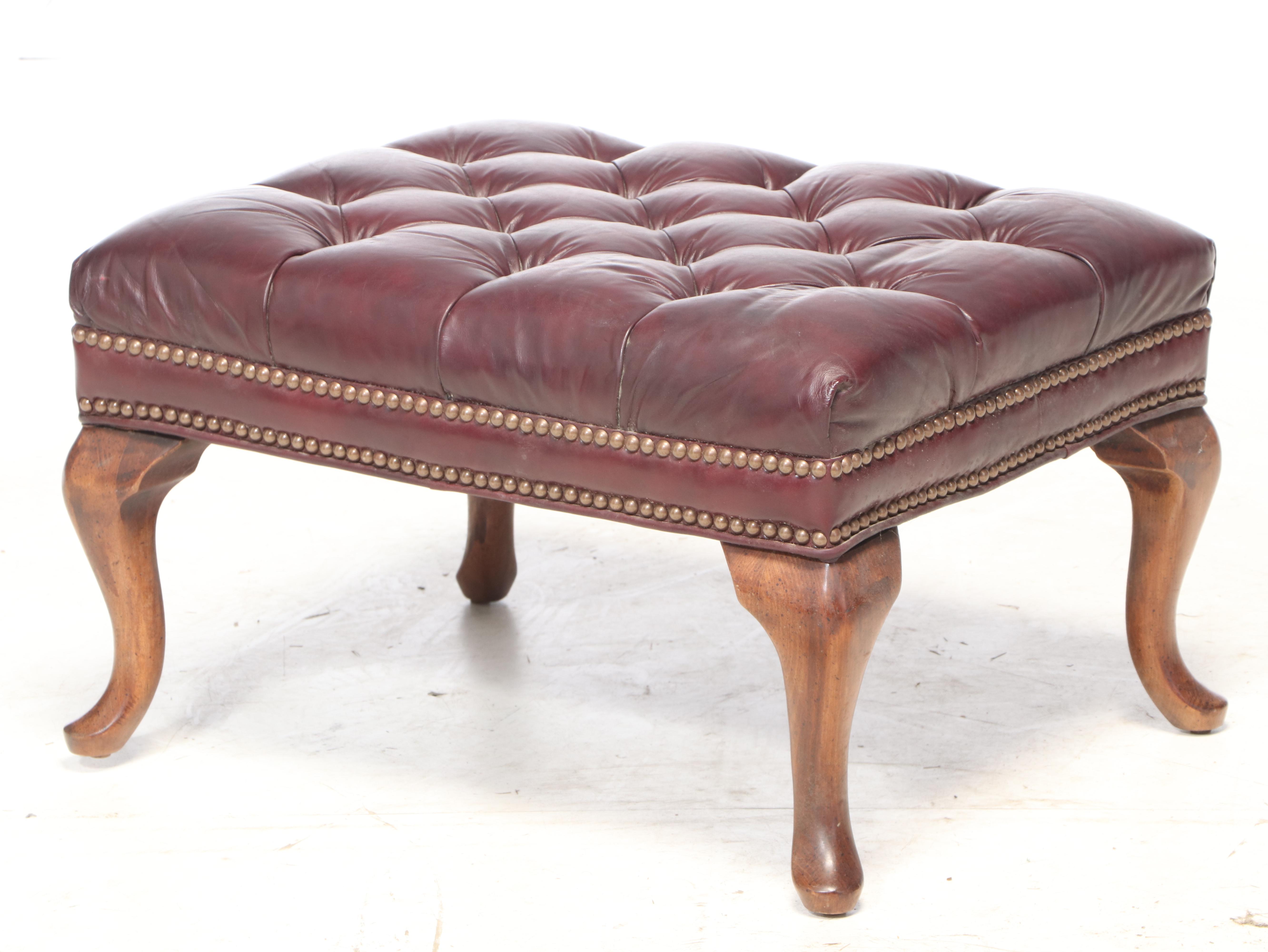 Fairfield Queen Anne Style Tufted Leather Wingback Chair and Ottoman