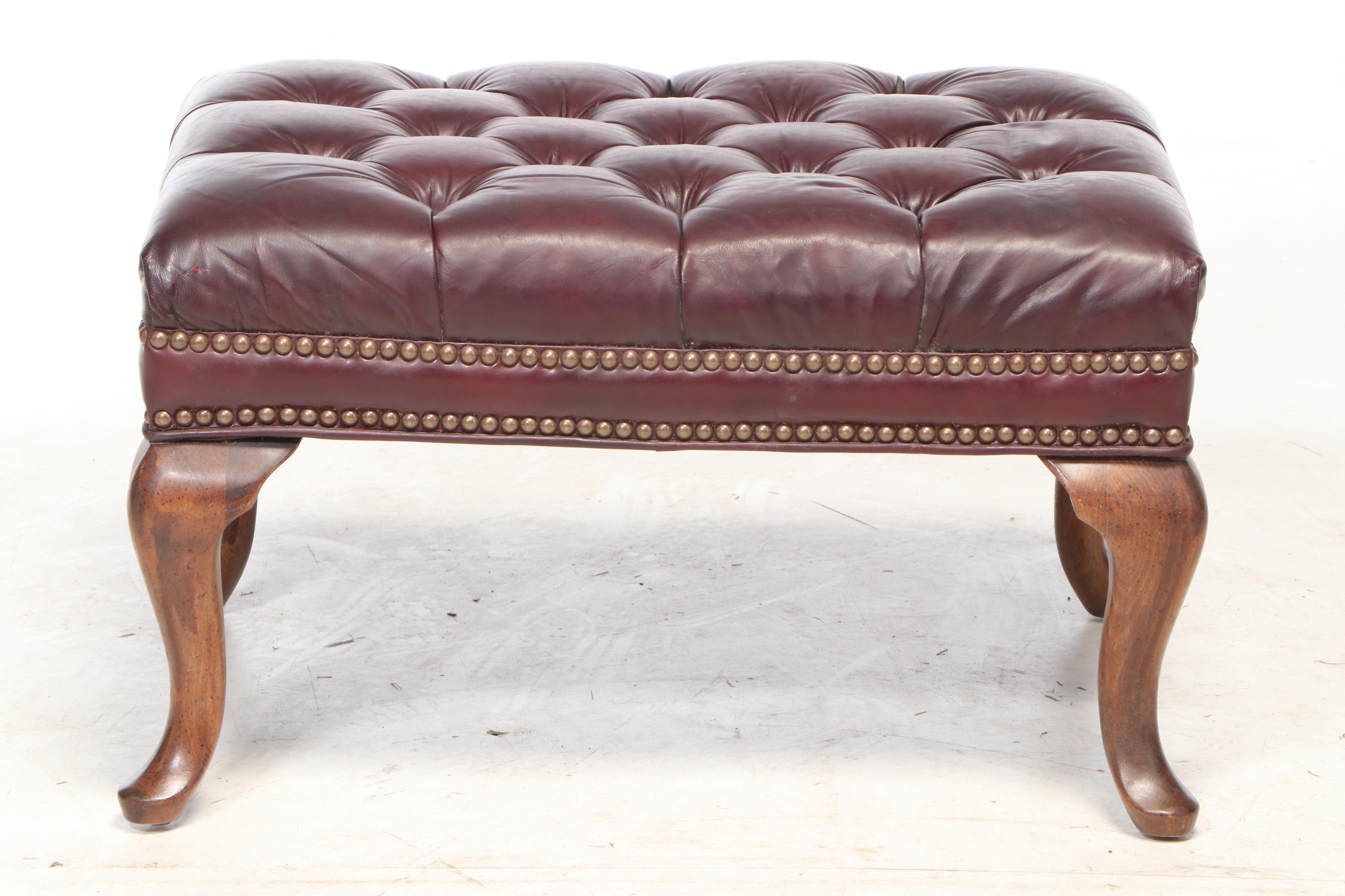 Fairfield Queen Anne Style Tufted Leather Wingback Chair and Ottoman