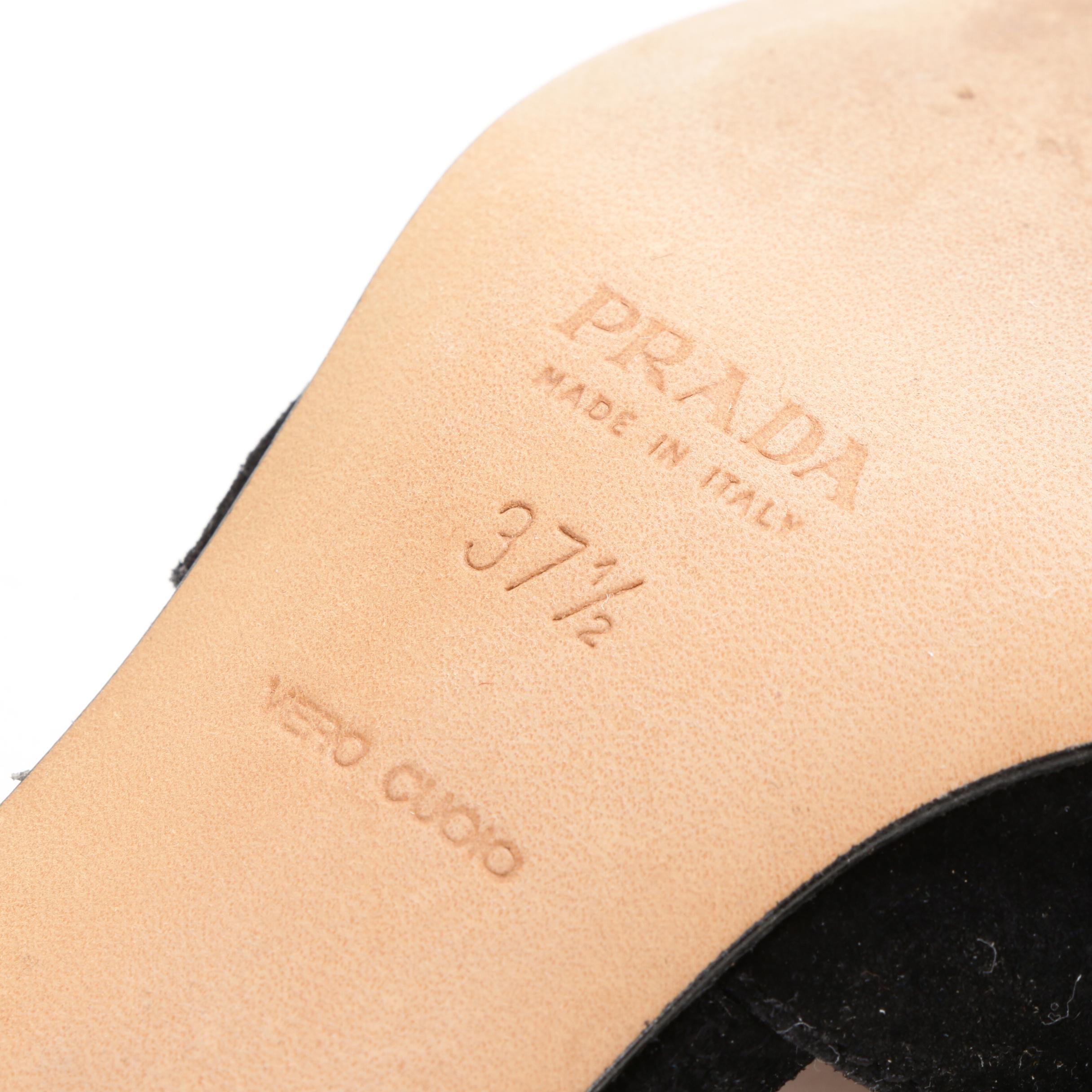 Prada Black Suede Grommet Mules with Leather Bow