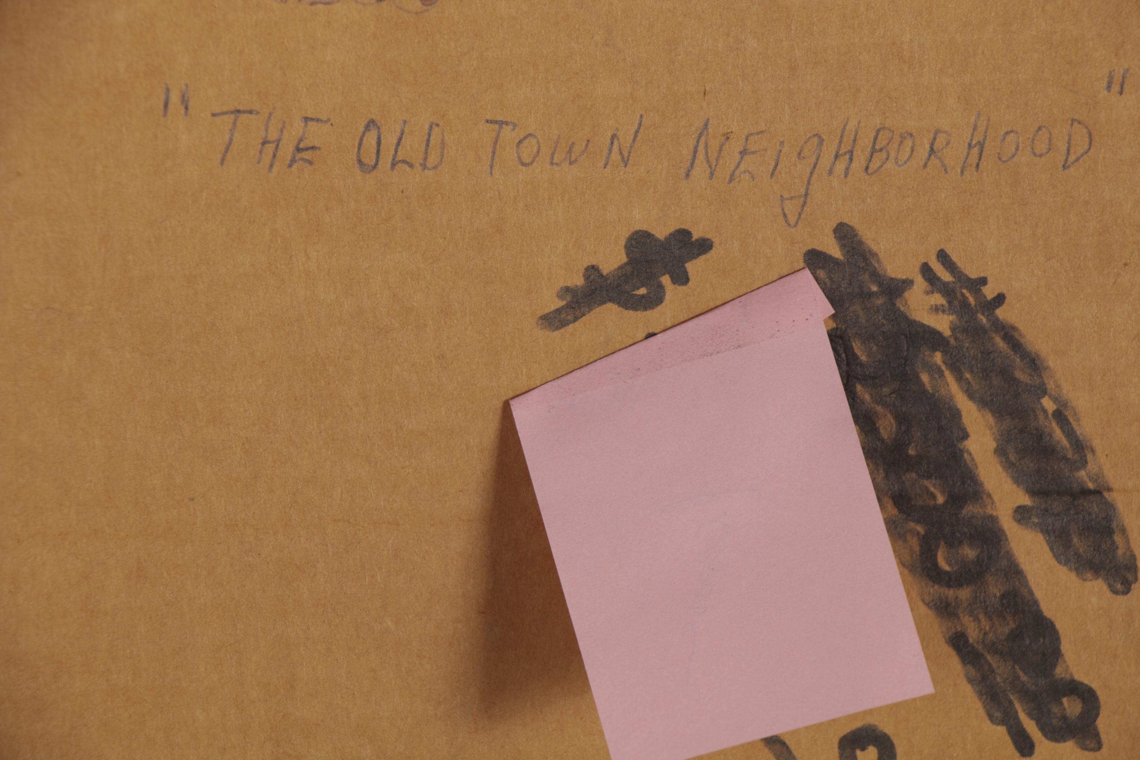 James C. Litz Folk Art Watercolor Painting "The Old Town Neighborhood," 1986