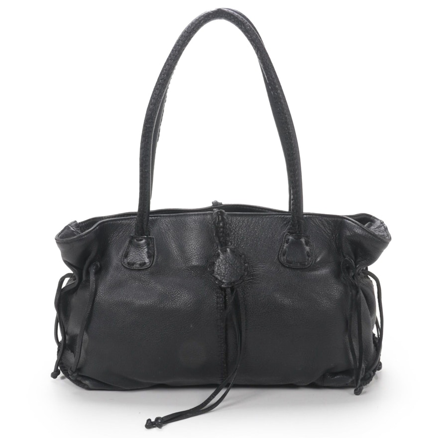 Carlos Falchi Overcast Stitch Black Leather Shoulder Bag
