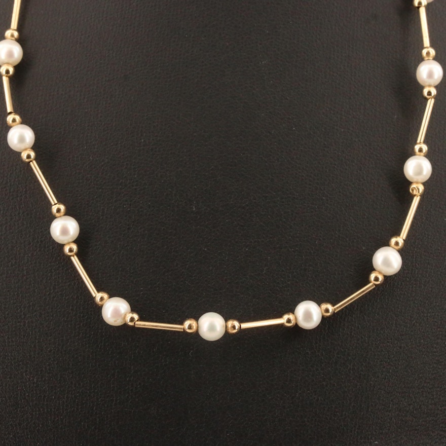 14K Pearl Station Necklace