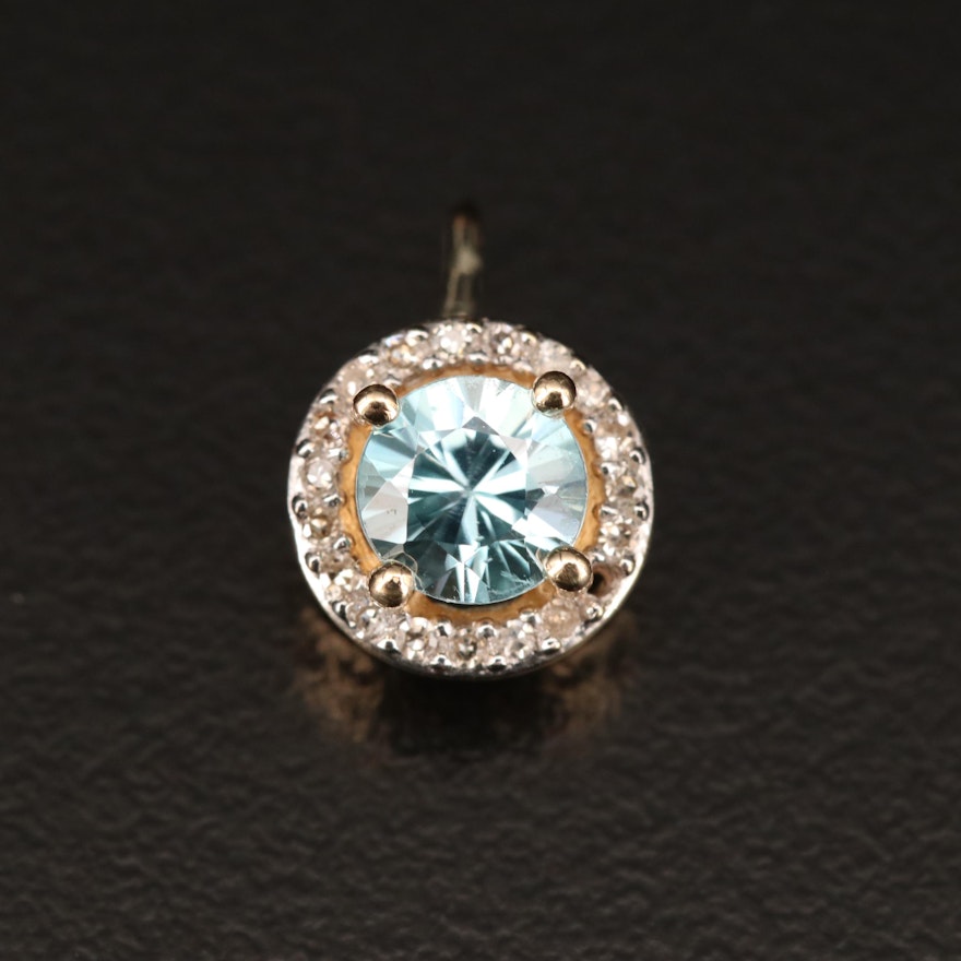 14K Zircon and Diamond Halo Pendant