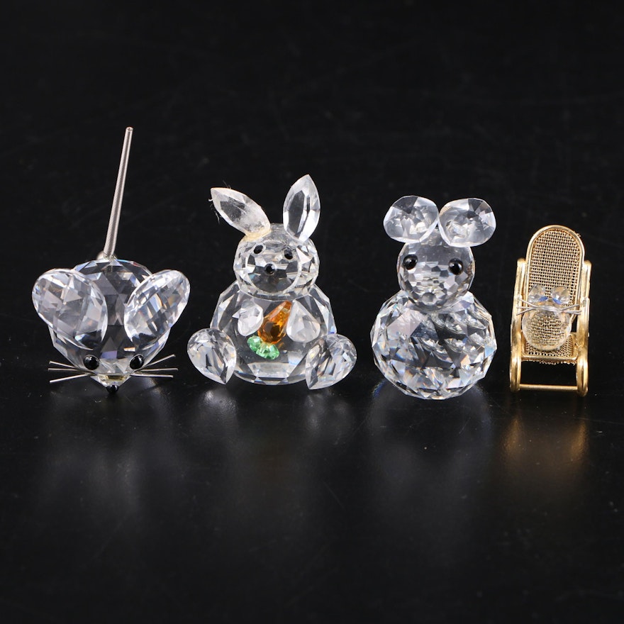 Swarovski and Other Crystal Mouse and Rabbit Figurines