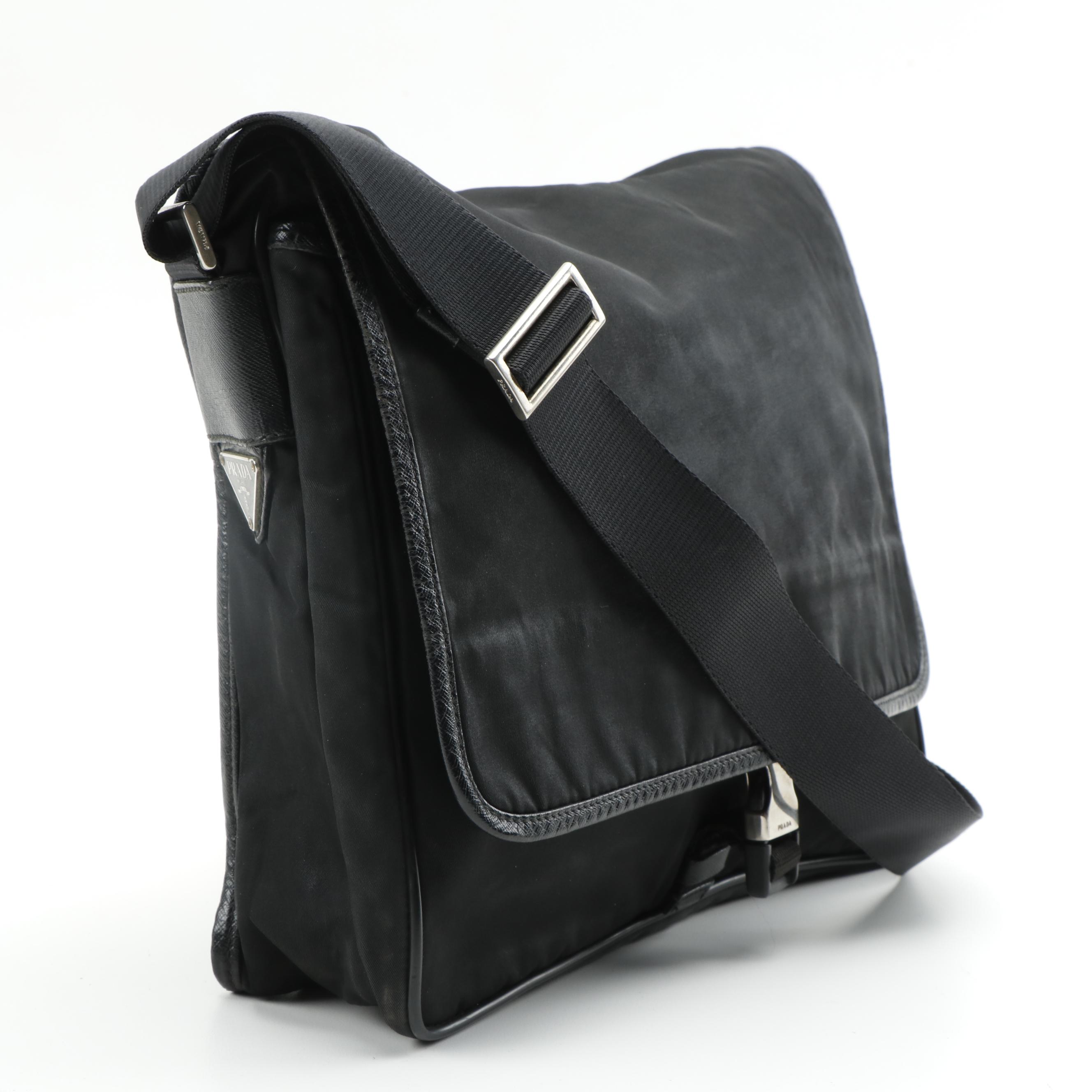 Prada Messenger Bag in Black Nylon and Saffiano Leather