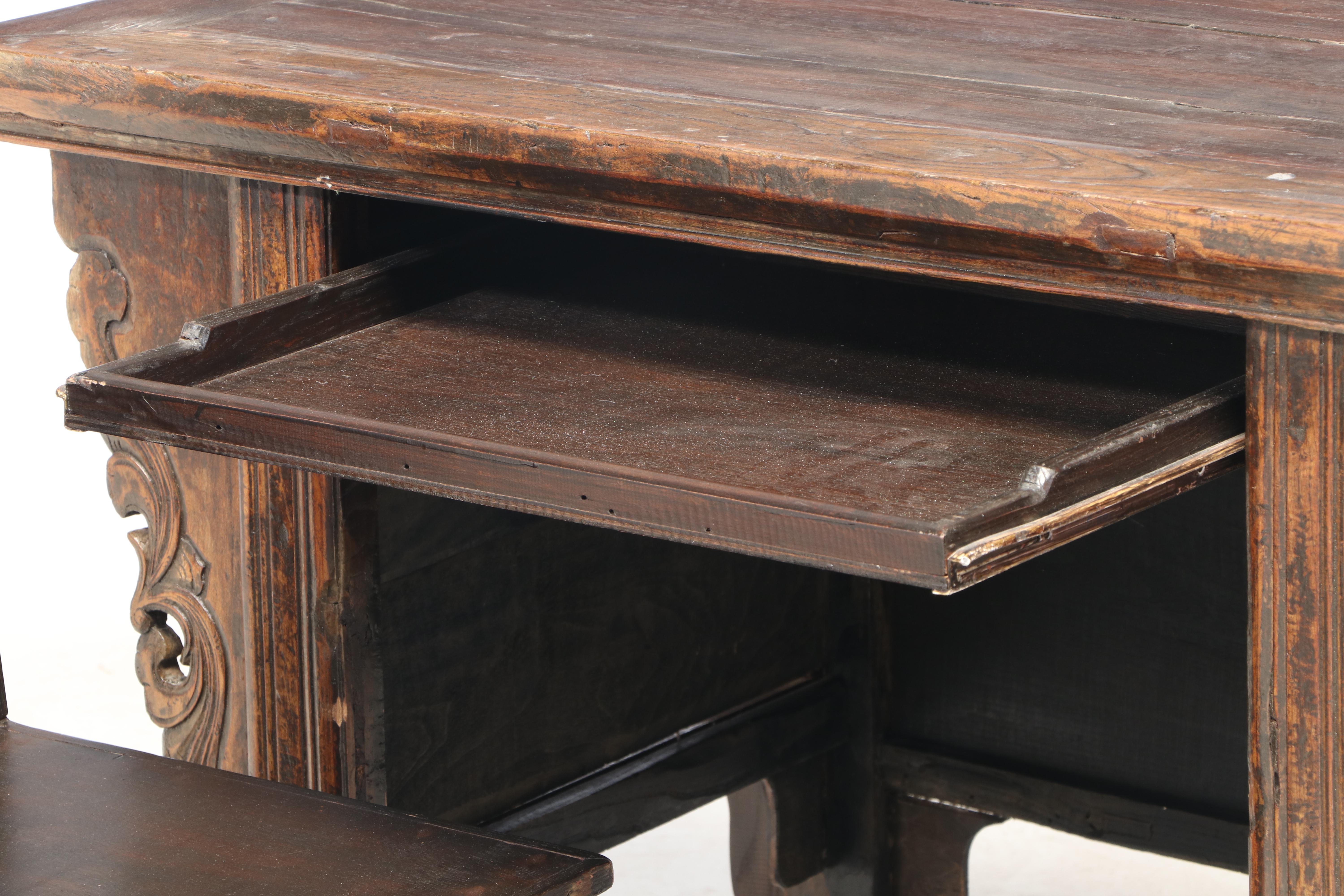 Chinese Carved Hardwood Computer Desk with Hidden Chair