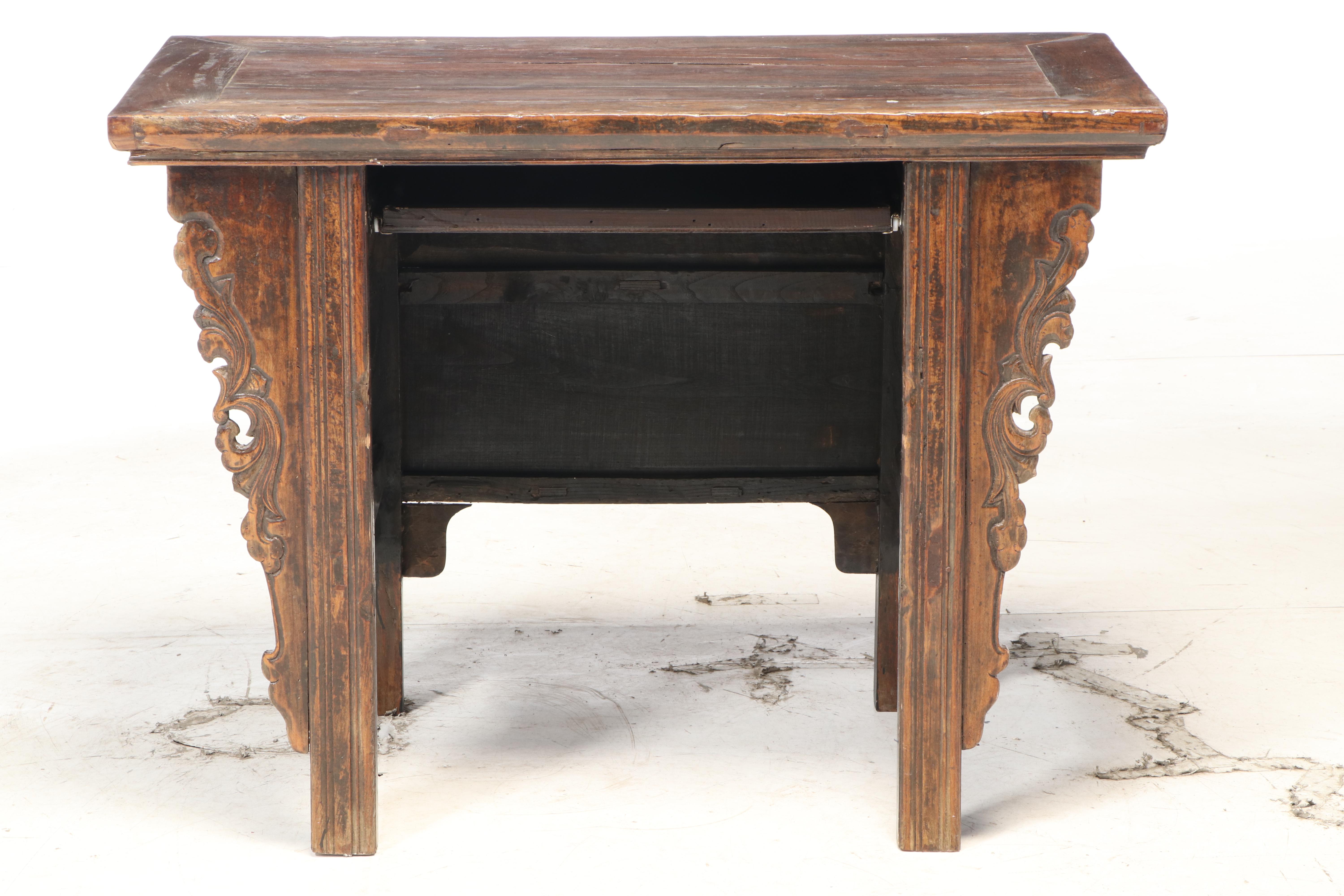 Chinese Carved Hardwood Computer Desk with Hidden Chair