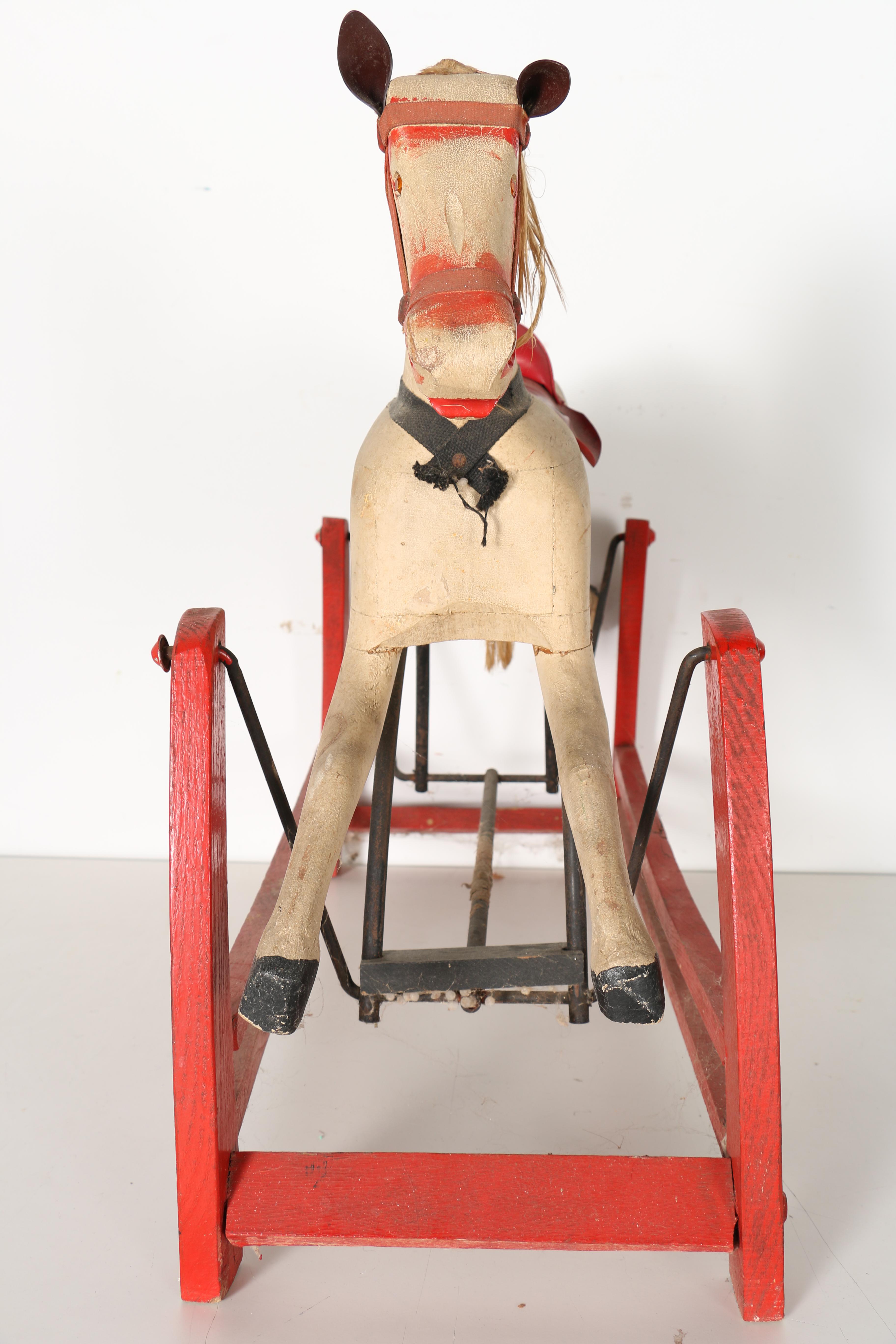 Victorian Wooden Rocking Horse in Period Paint, Late 19th Century