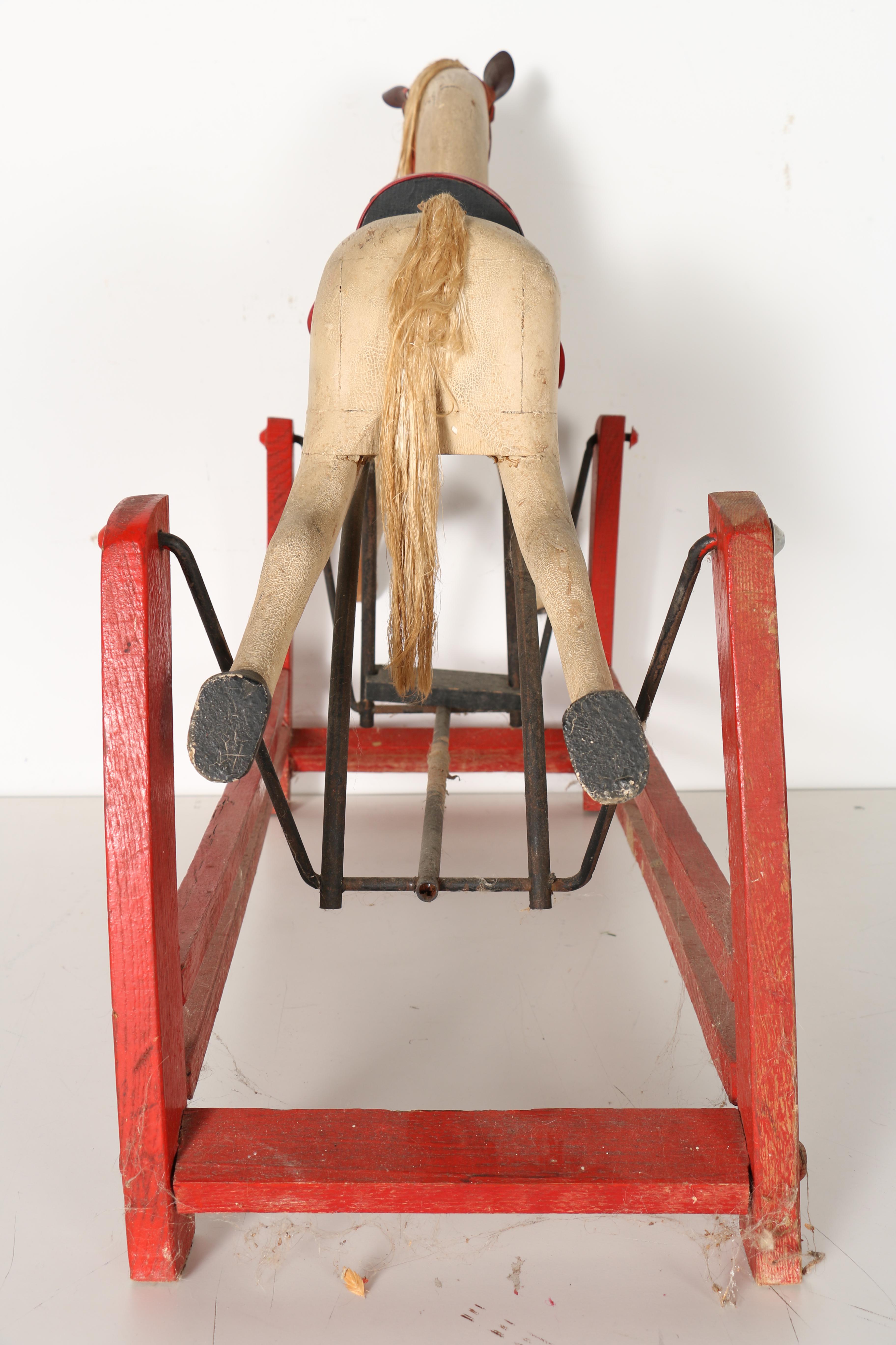 Victorian Wooden Rocking Horse in Period Paint, Late 19th Century