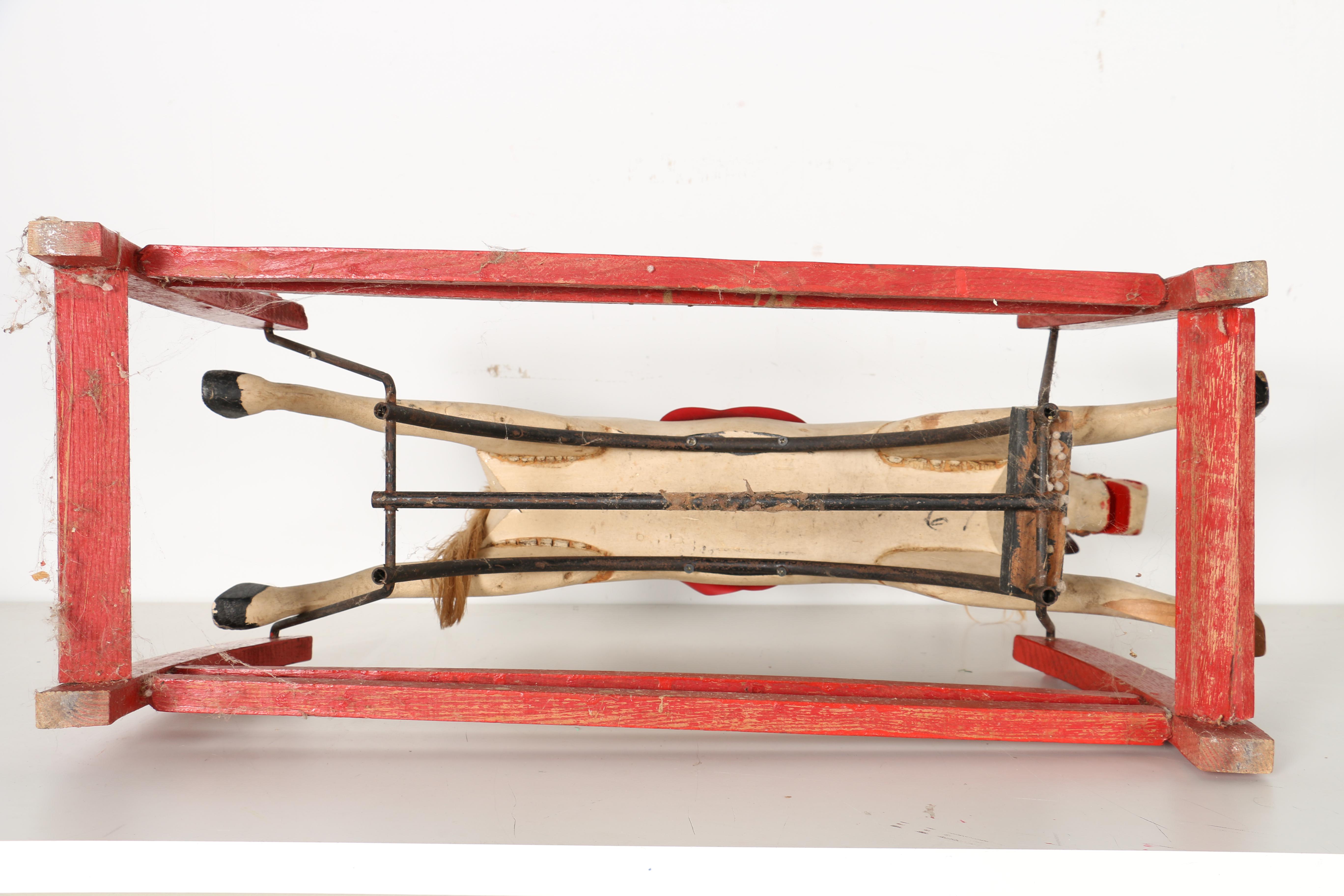 Victorian Wooden Rocking Horse in Period Paint, Late 19th Century