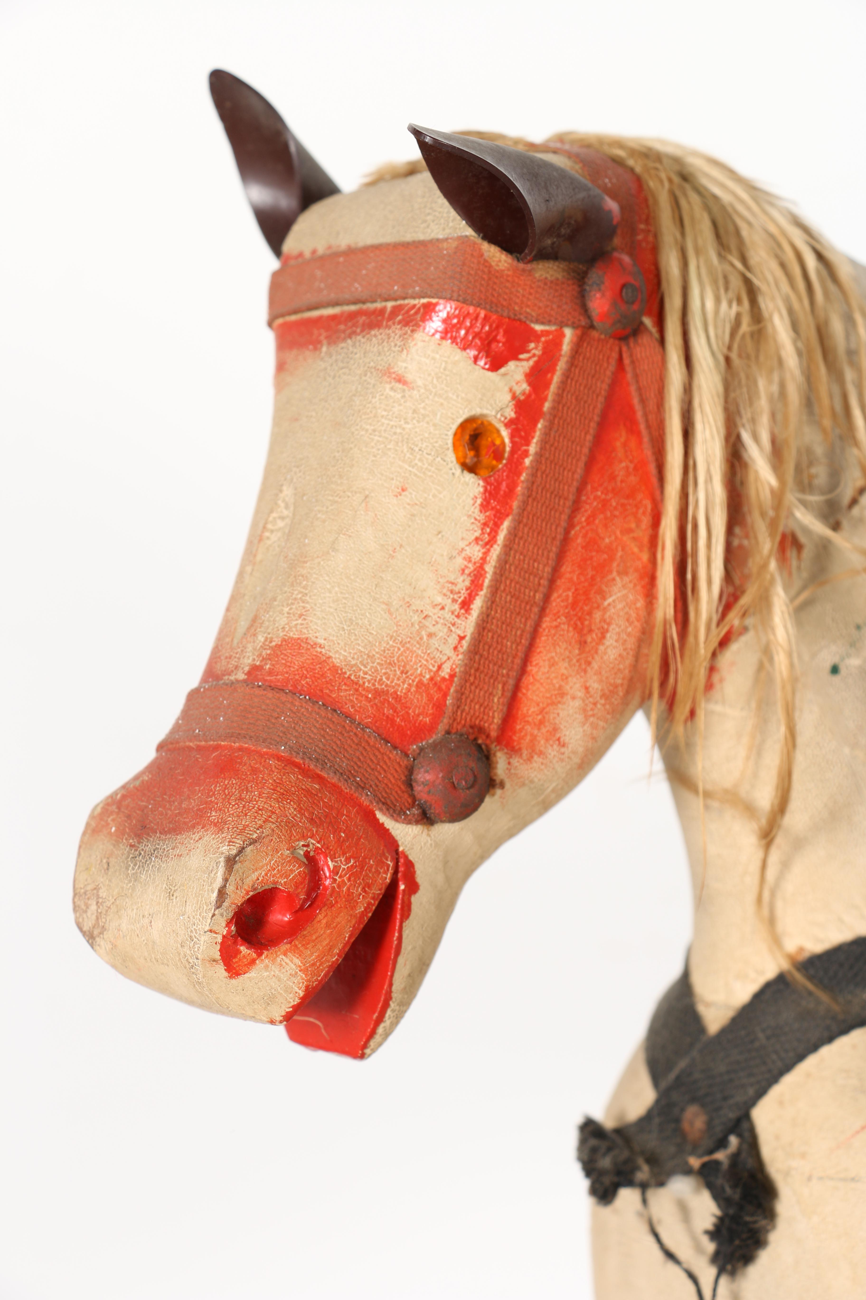 Victorian Wooden Rocking Horse in Period Paint, Late 19th Century