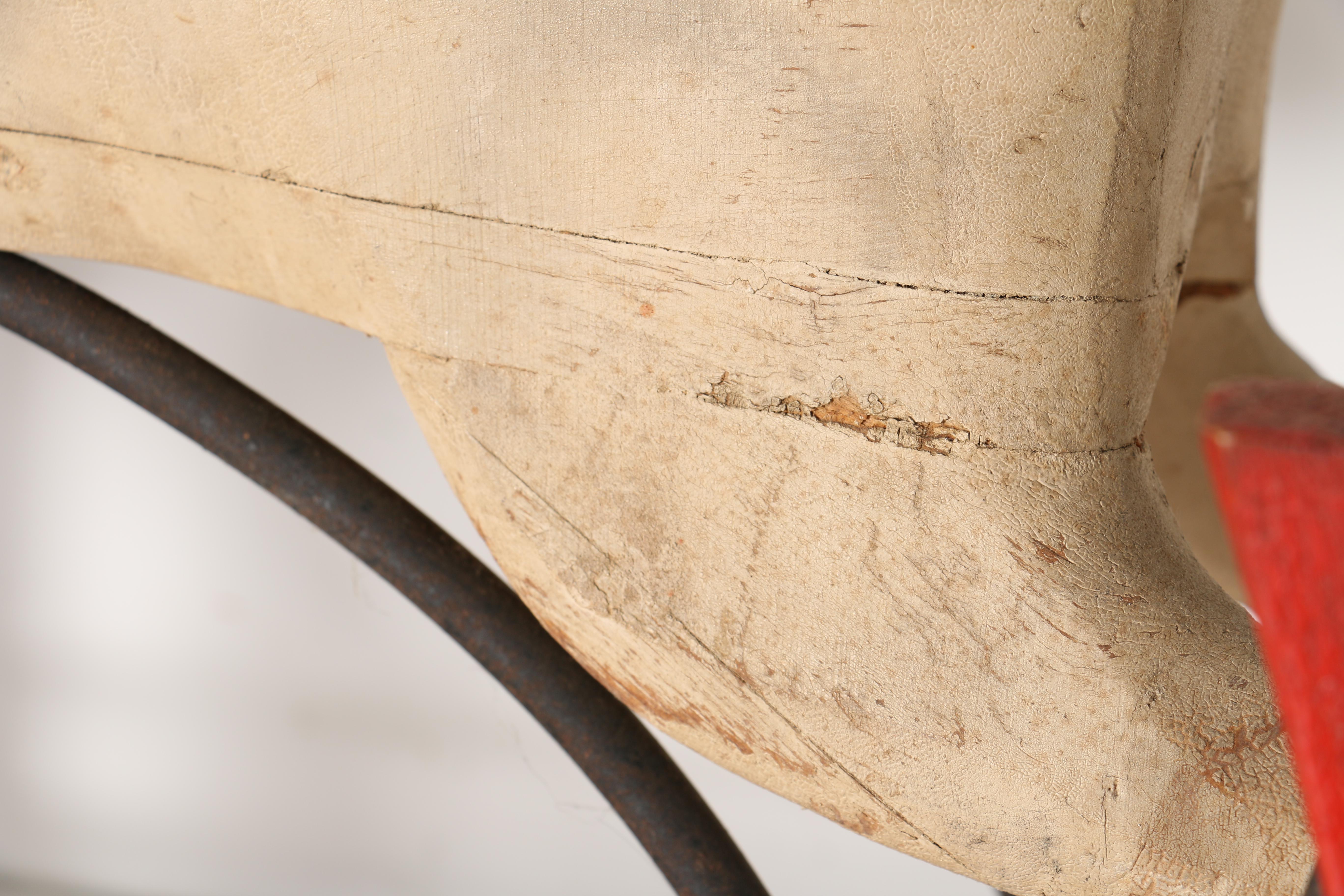 Victorian Wooden Rocking Horse in Period Paint, Late 19th Century