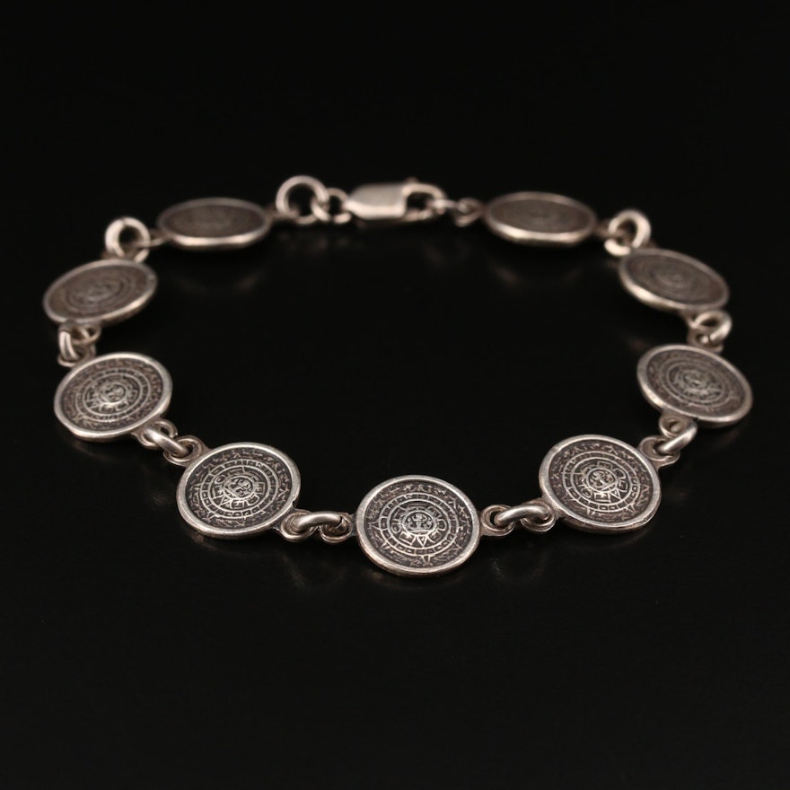 Sterling Silver Mesoamerican Calendar Bracelet