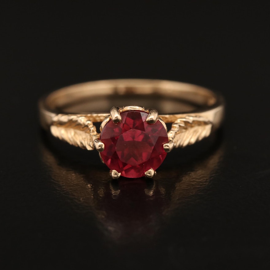 14K Tourmaline Ring with Foliate Accents