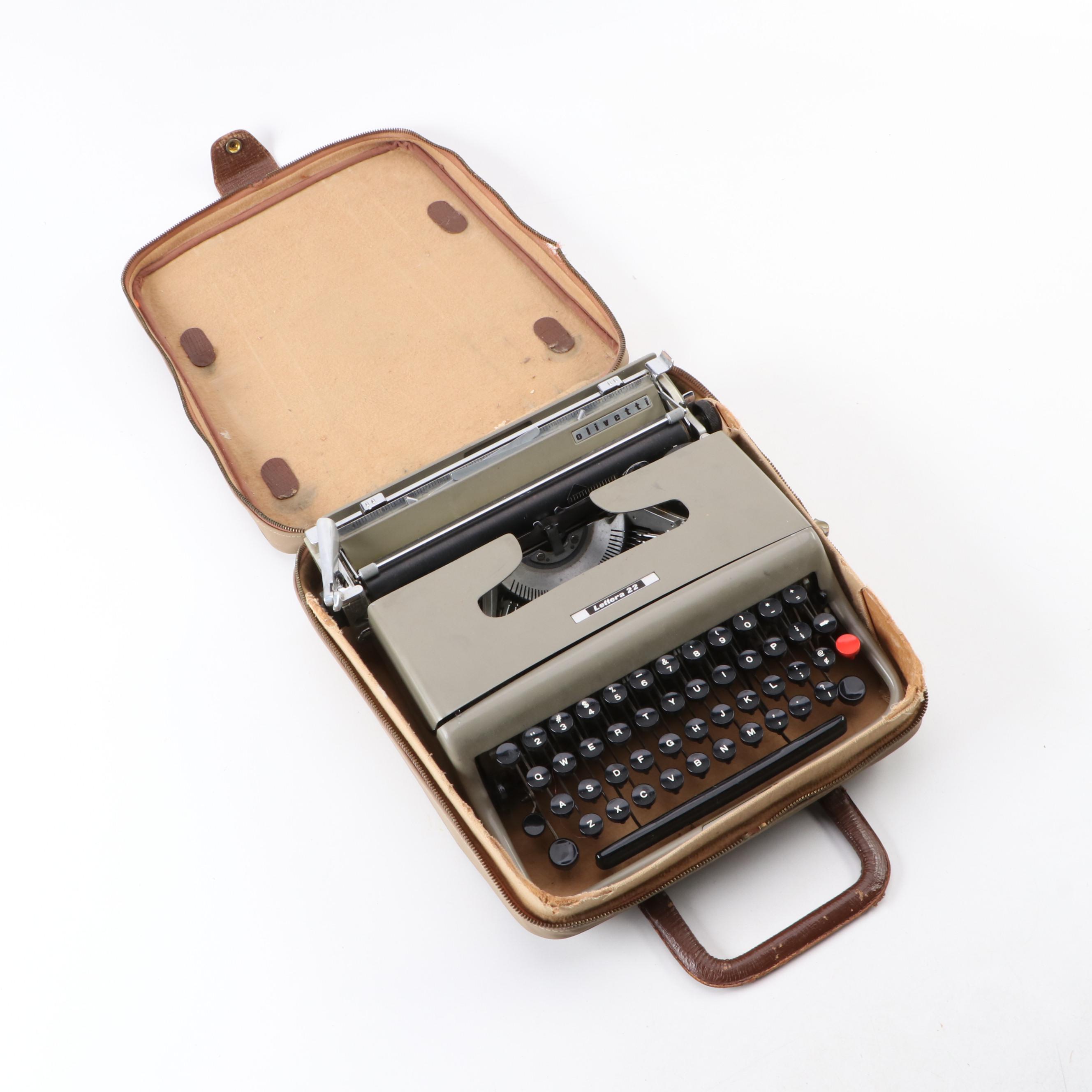 Olivetti "Lettera 22" Portable Typewriter with Vinyl Carrying Case, Mid-20th C.