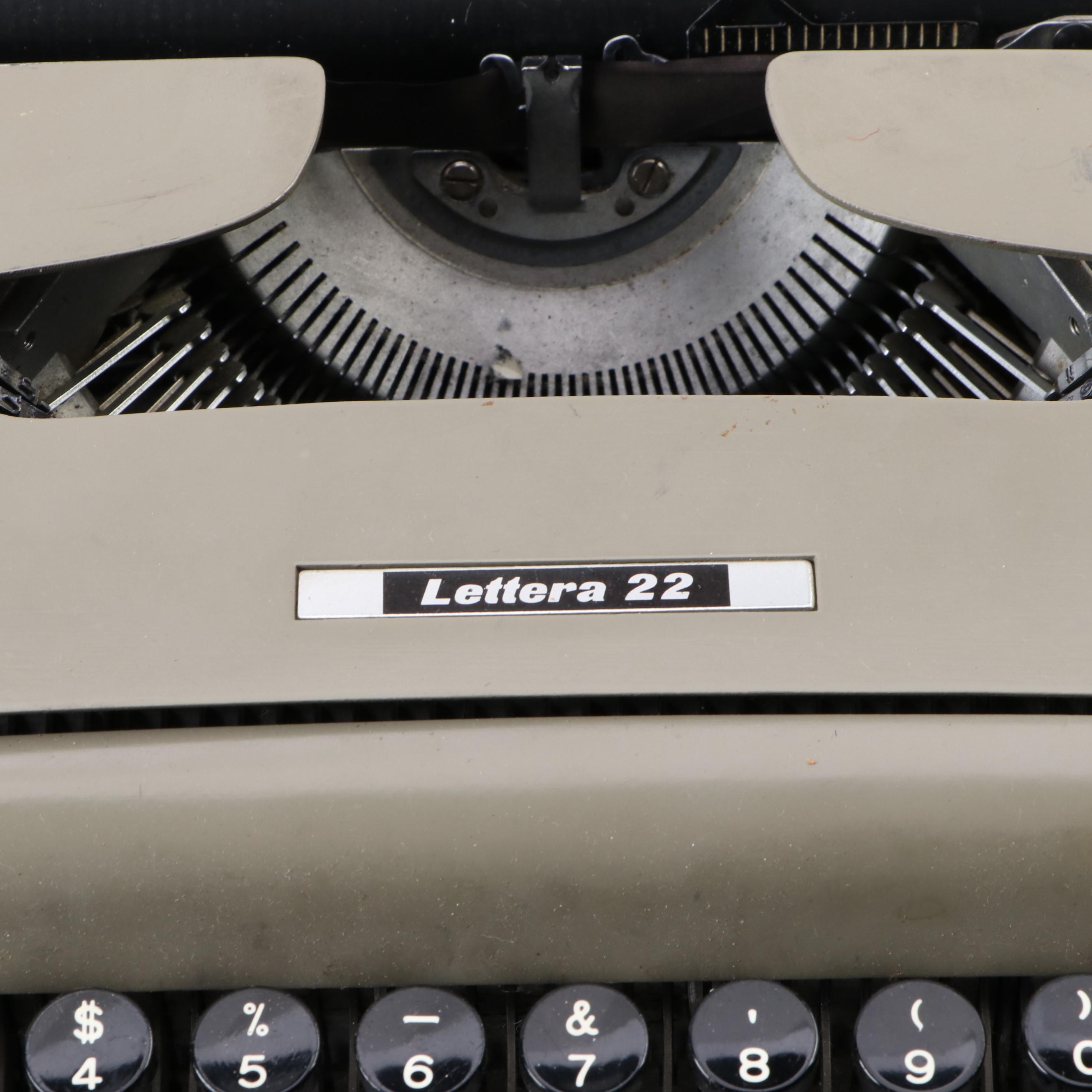 Olivetti "Lettera 22" Portable Typewriter with Vinyl Carrying Case, Mid-20th C.