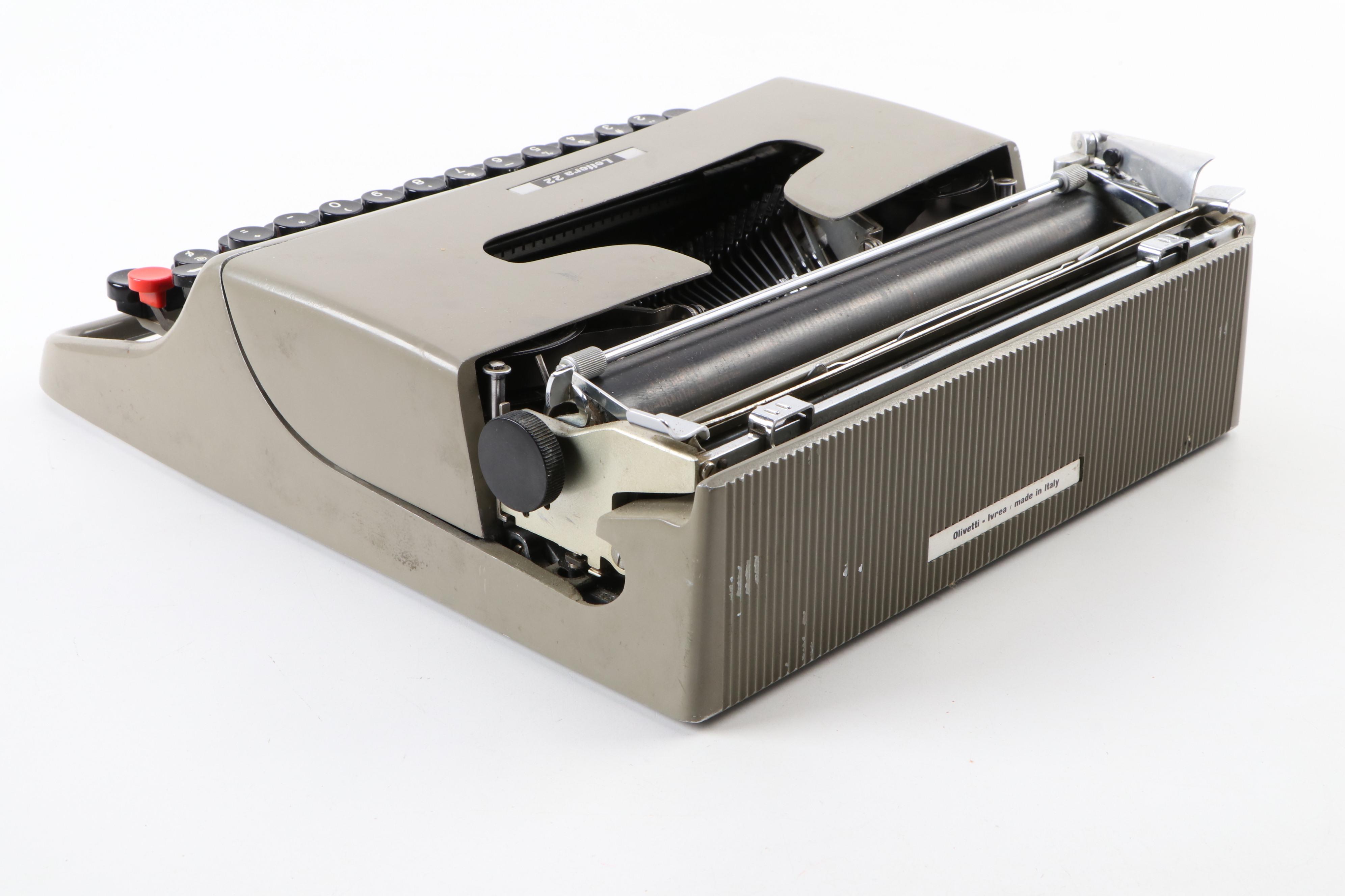 Olivetti "Lettera 22" Portable Typewriter with Vinyl Carrying Case, Mid-20th C.
