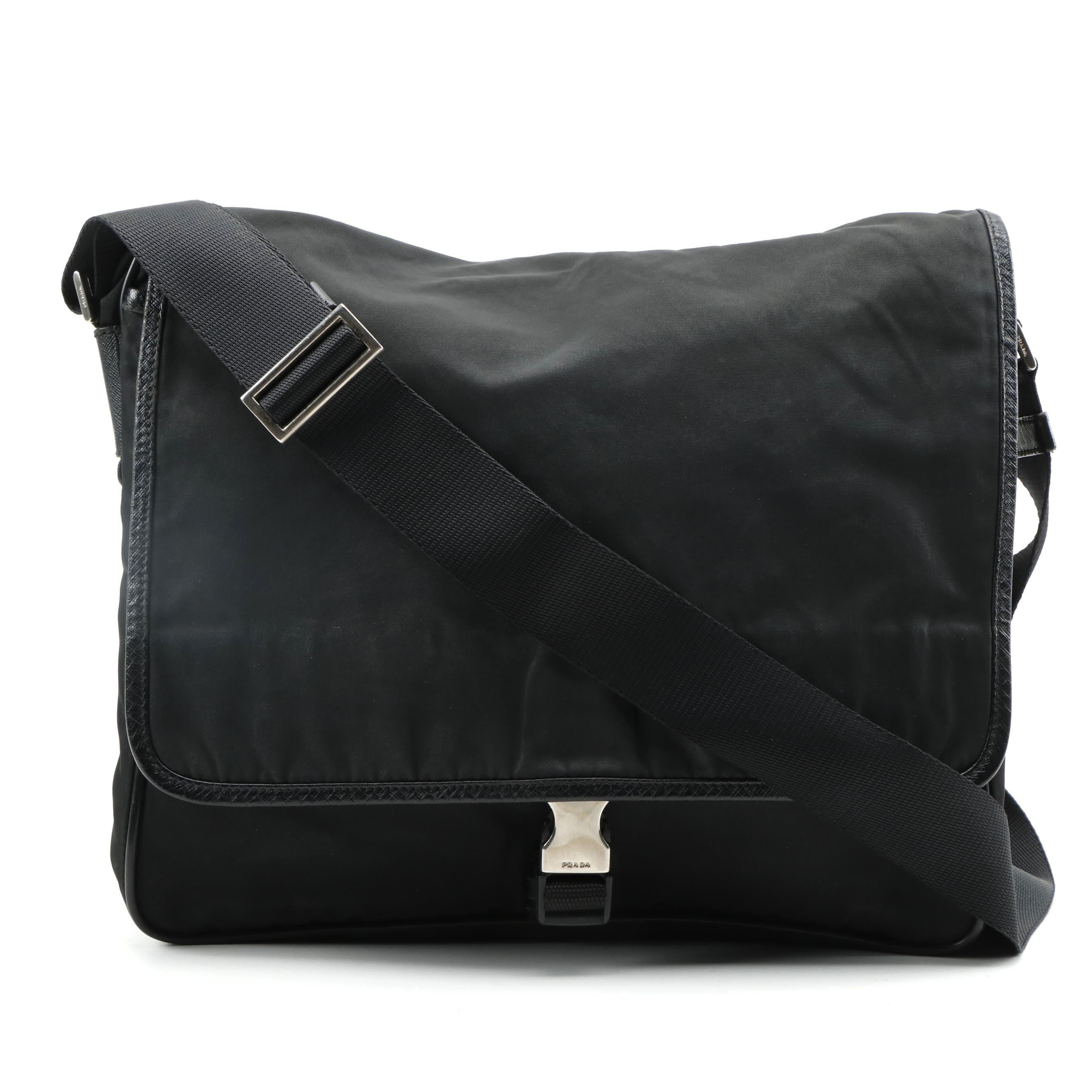 Prada Messenger Bag in Black Nylon and Saffiano Leather