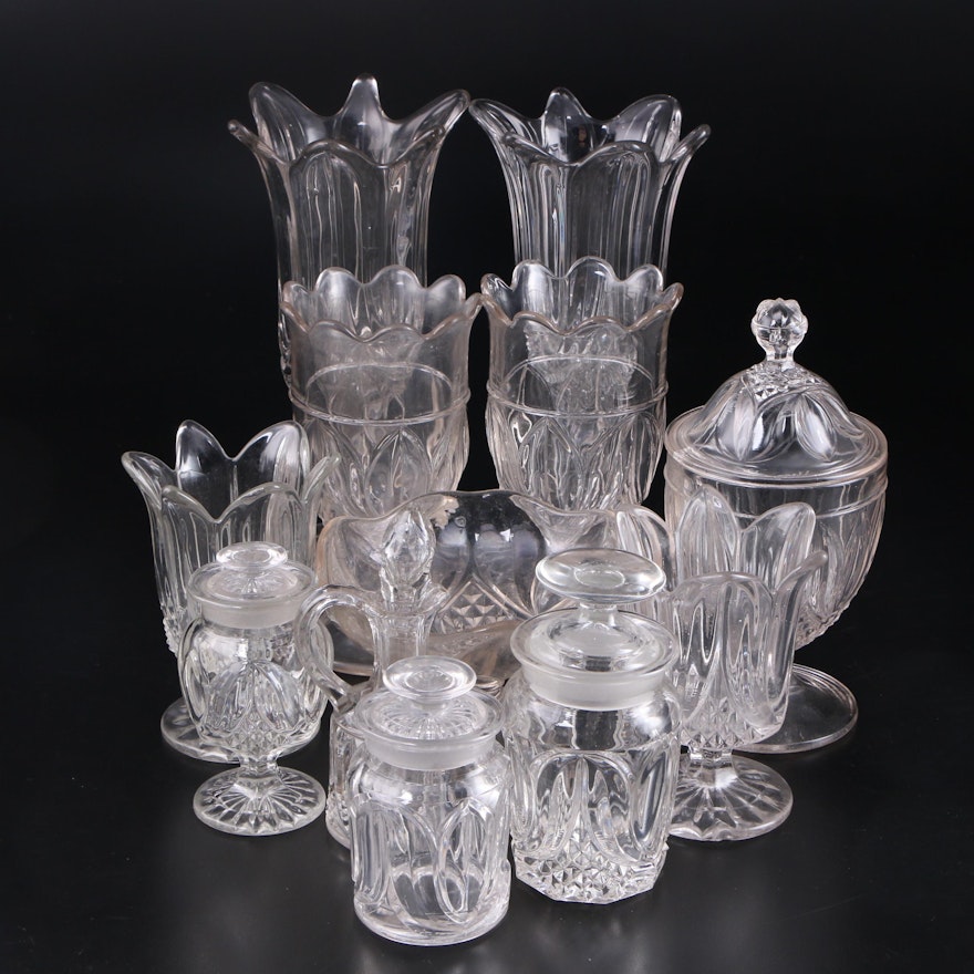 Bryce "Tulip and Sawtooth" Crystal Serving Pieces and Tableware, 19th C.