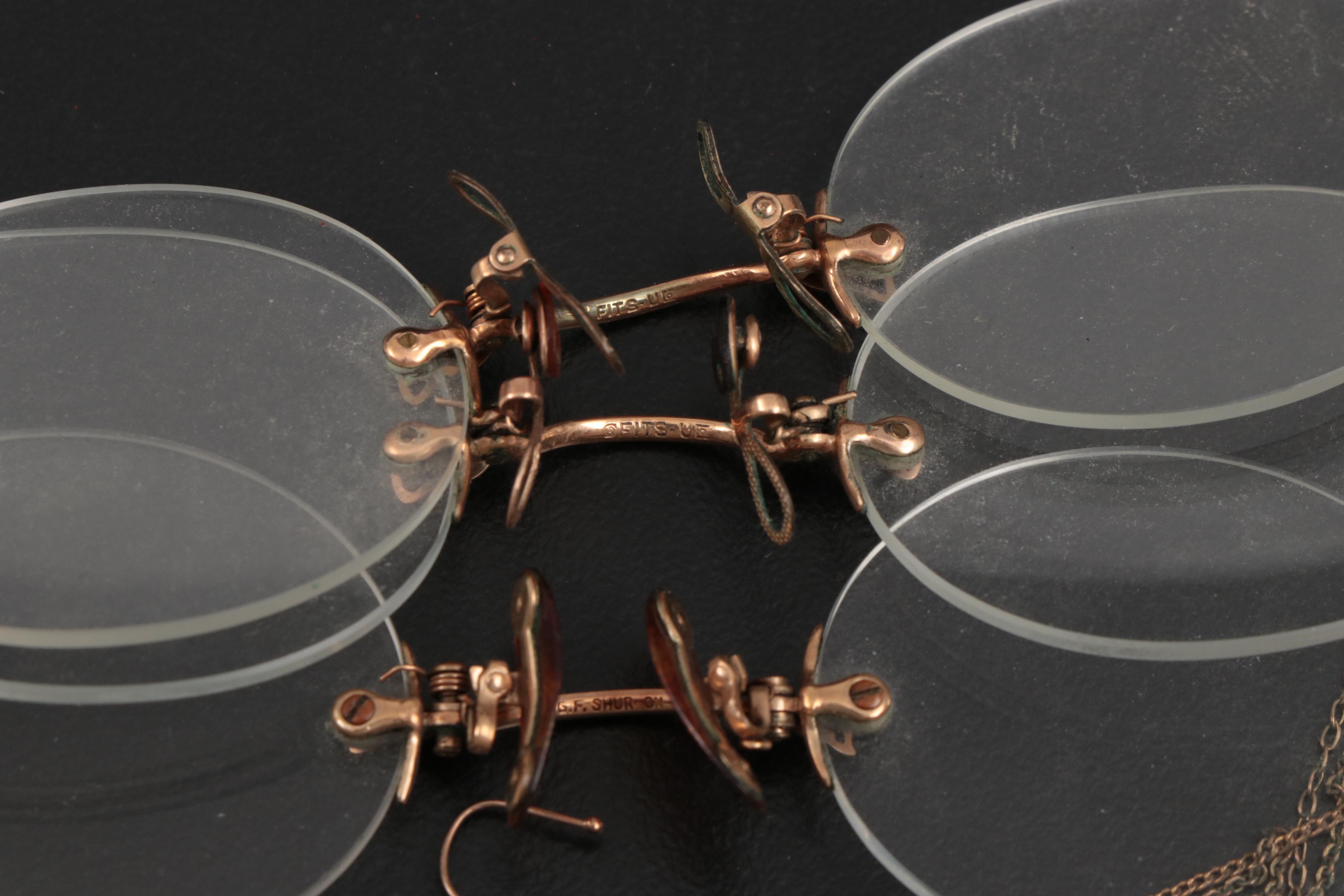 Shuron and Fits-U Pince Nez Reading Glasses with Other Wire-Rimmed Eyeglasses