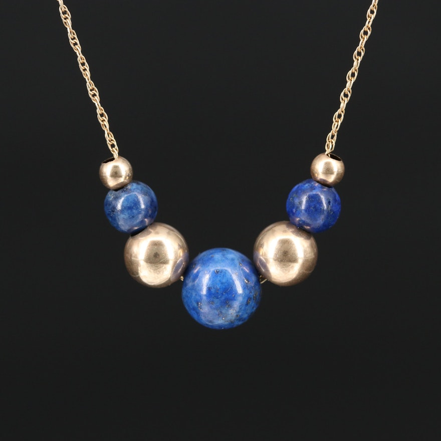 14K Lapis Lazuli Sliding Bead Necklace