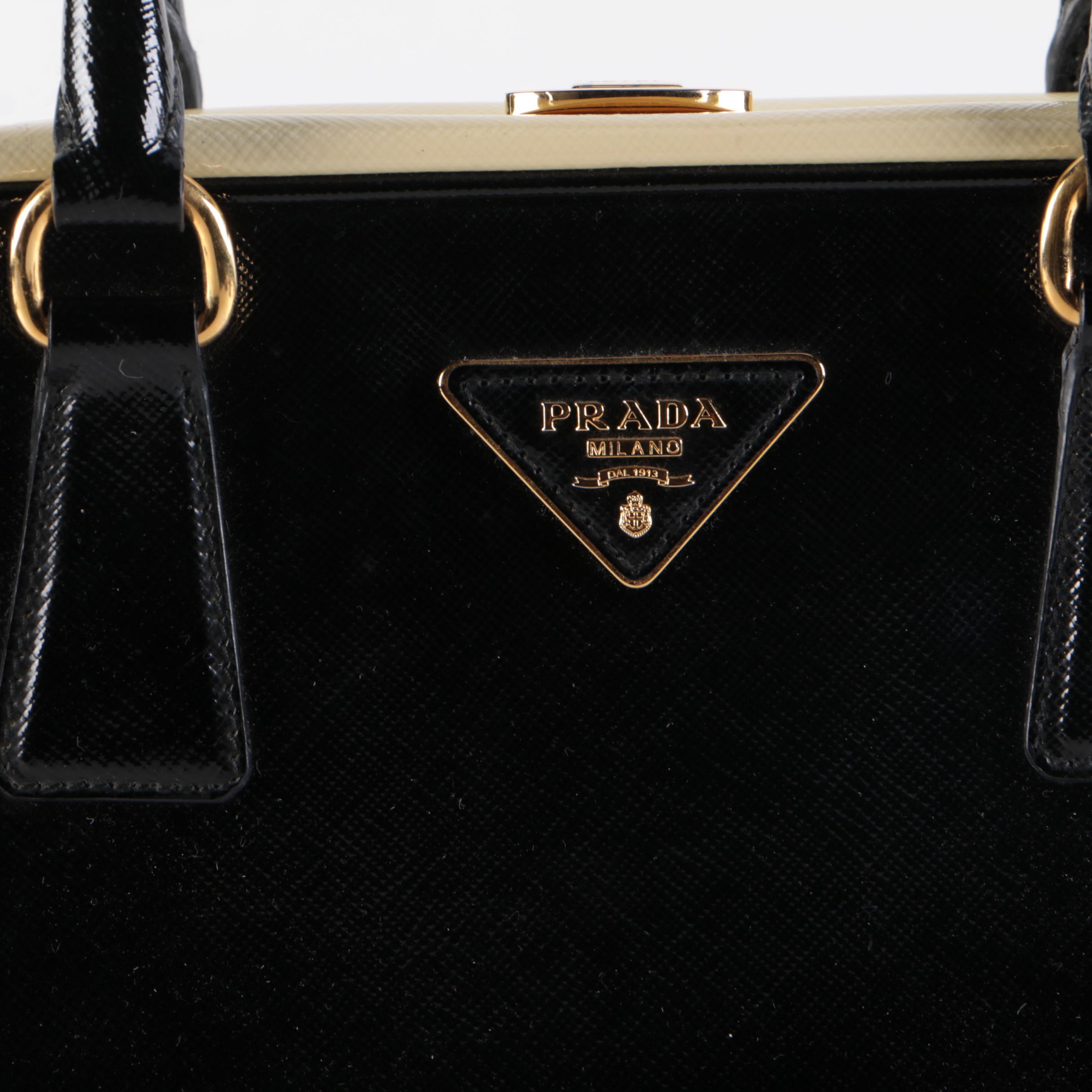Prada Saffiano Leather Pyramid Frame Top Handle Bag