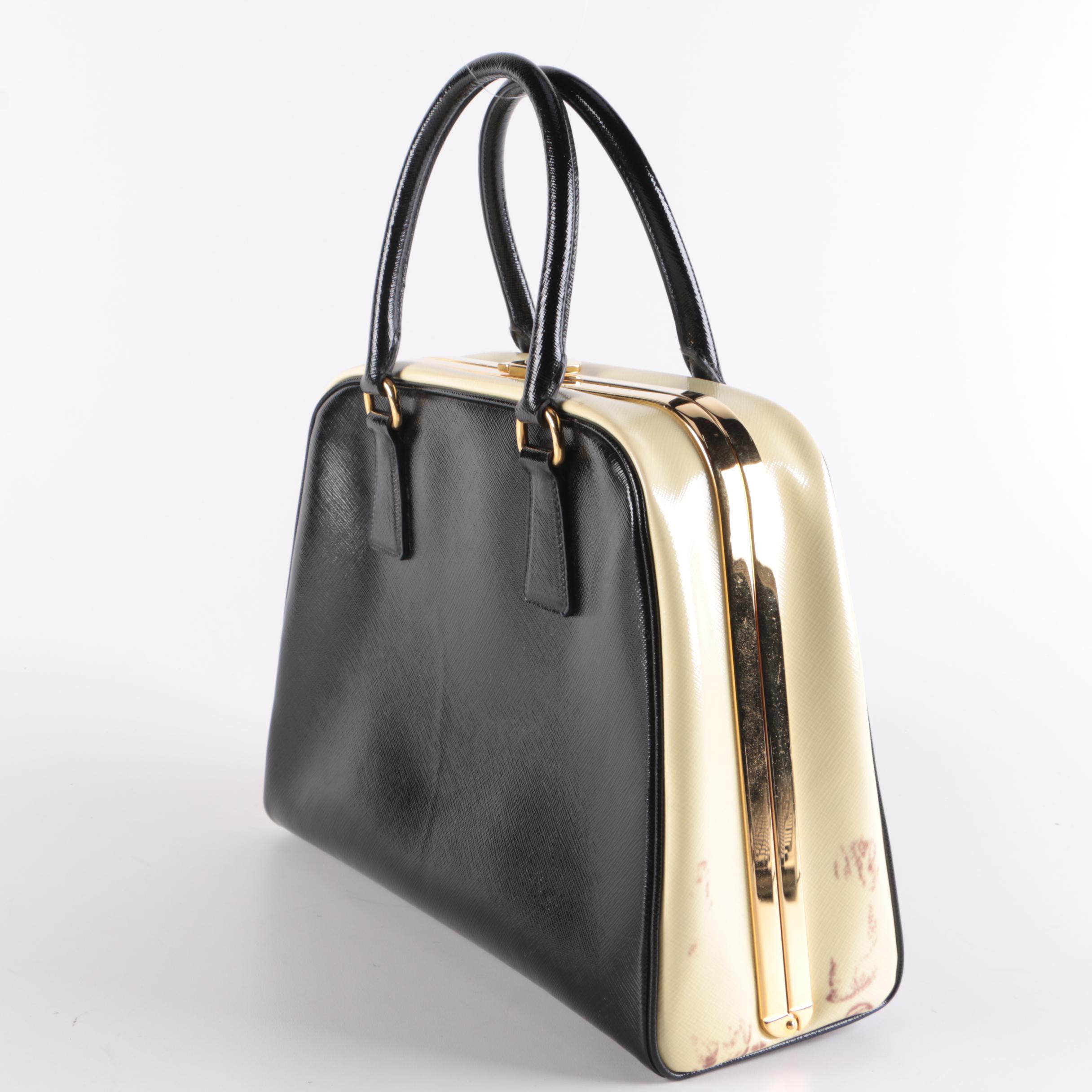 Prada Saffiano Leather Pyramid Frame Top Handle Bag