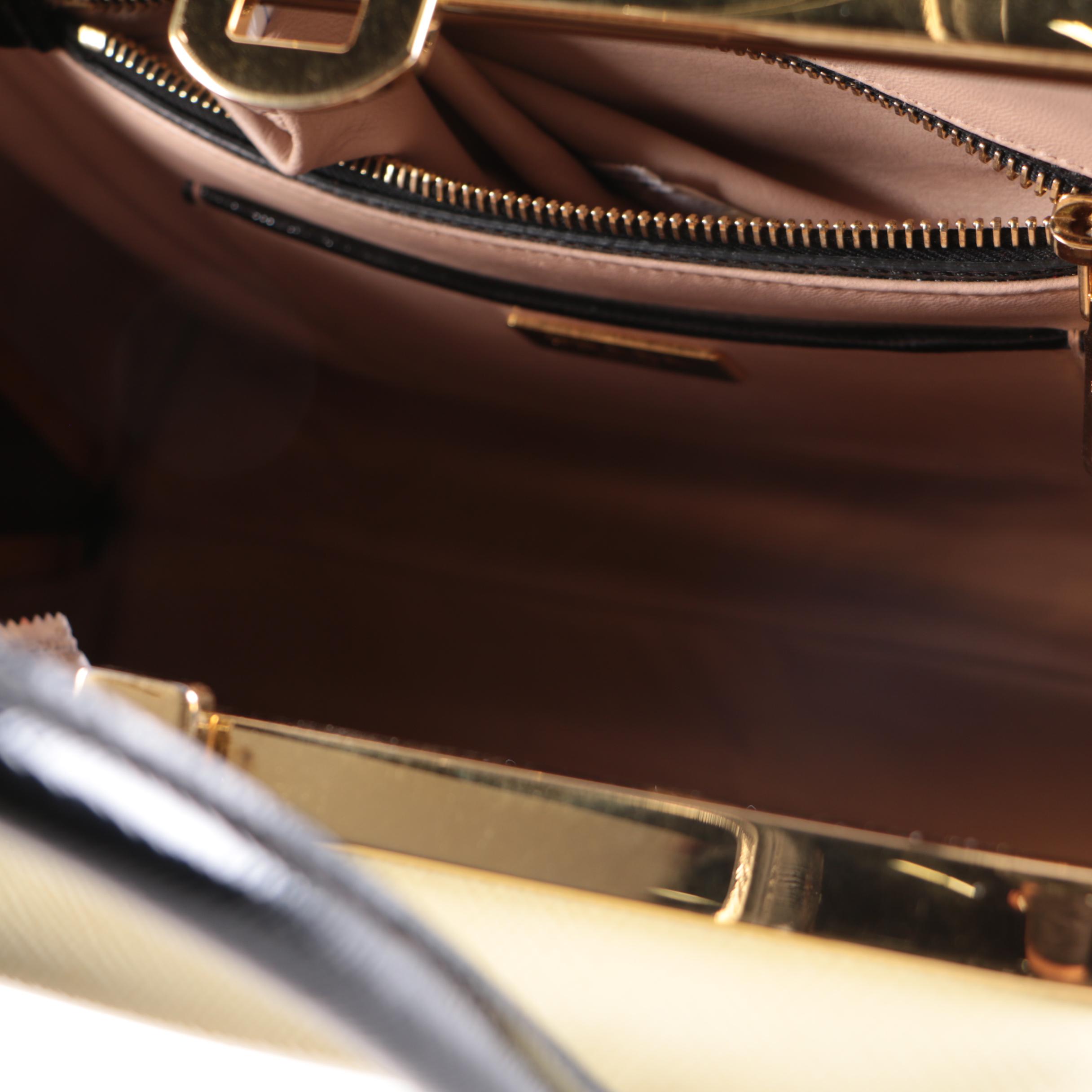 Prada Saffiano Leather Pyramid Frame Top Handle Bag