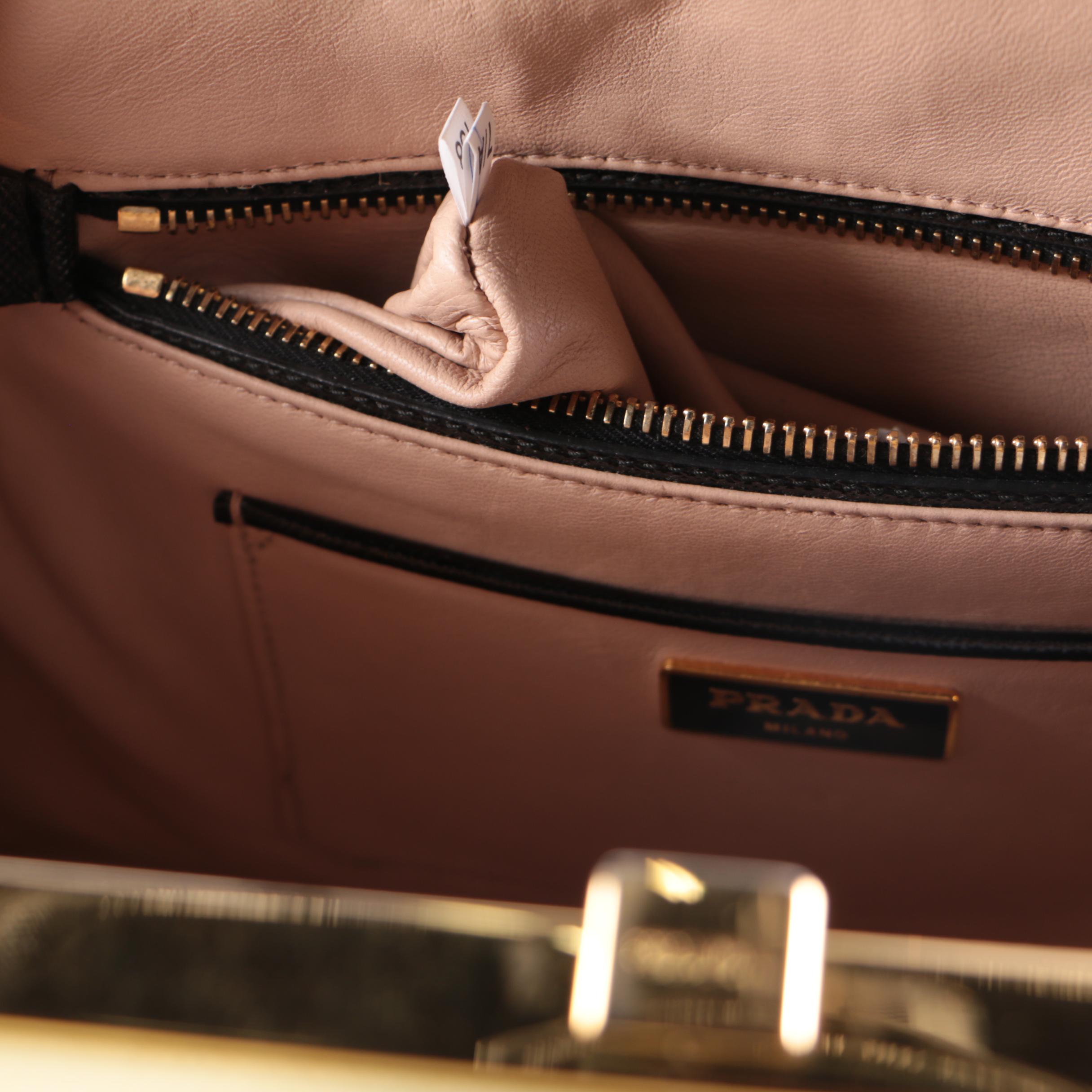 Prada Saffiano Leather Pyramid Frame Top Handle Bag