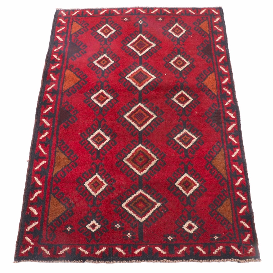 2'11 x 4'5 Hand-Knotted Afghani Baluch Tribal Wool Rug