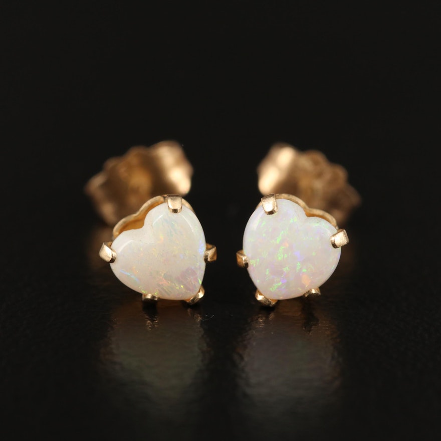 14K Opal Heart Stud Earrings