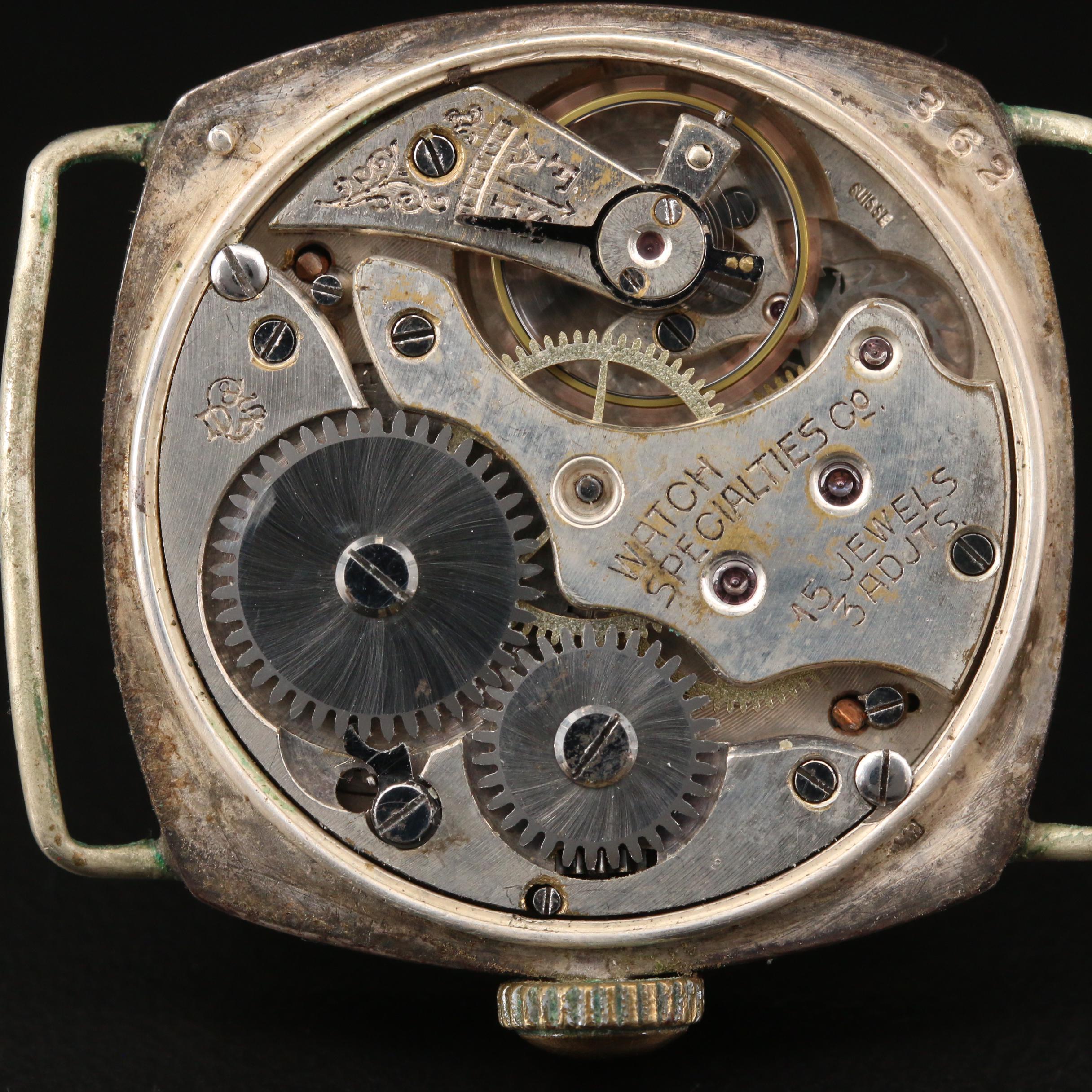 Vintage Gruen Watch Specialties Co. Sterling Silver Trench Watch