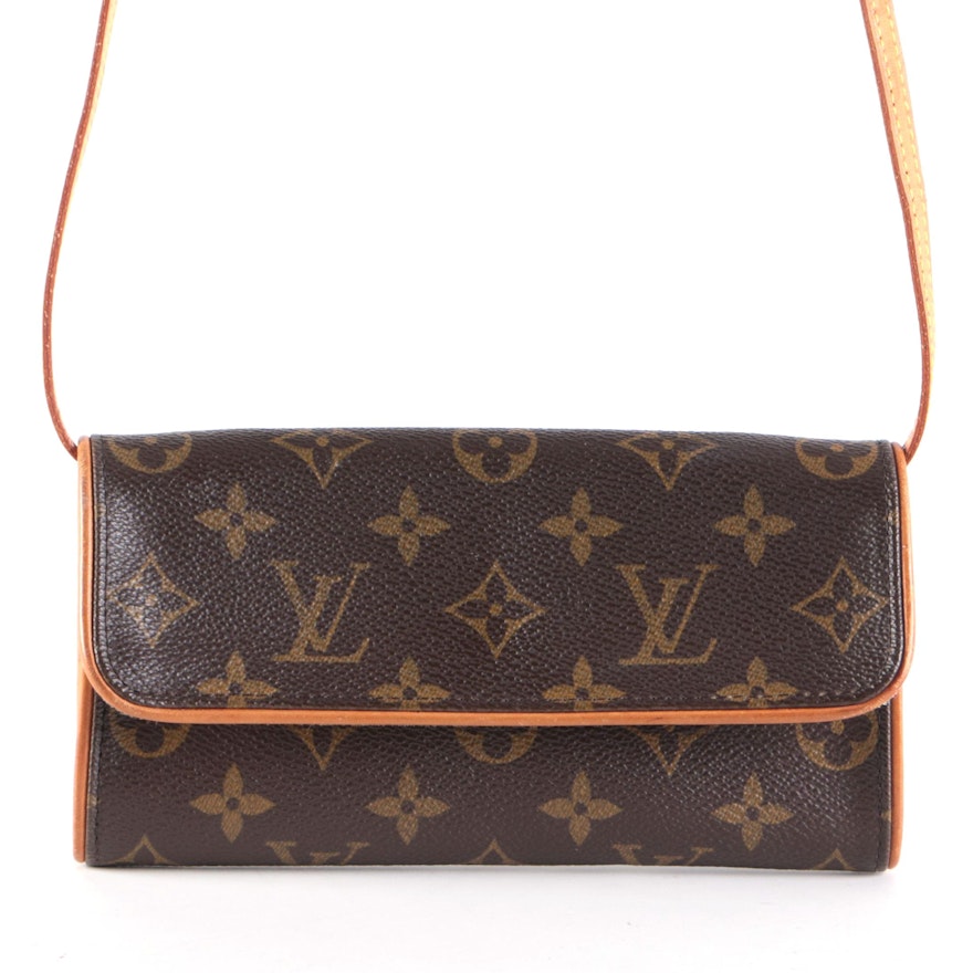 Louis Vuitton Pochette Twin PM Bag in Monogram Canvas with Leather Trim