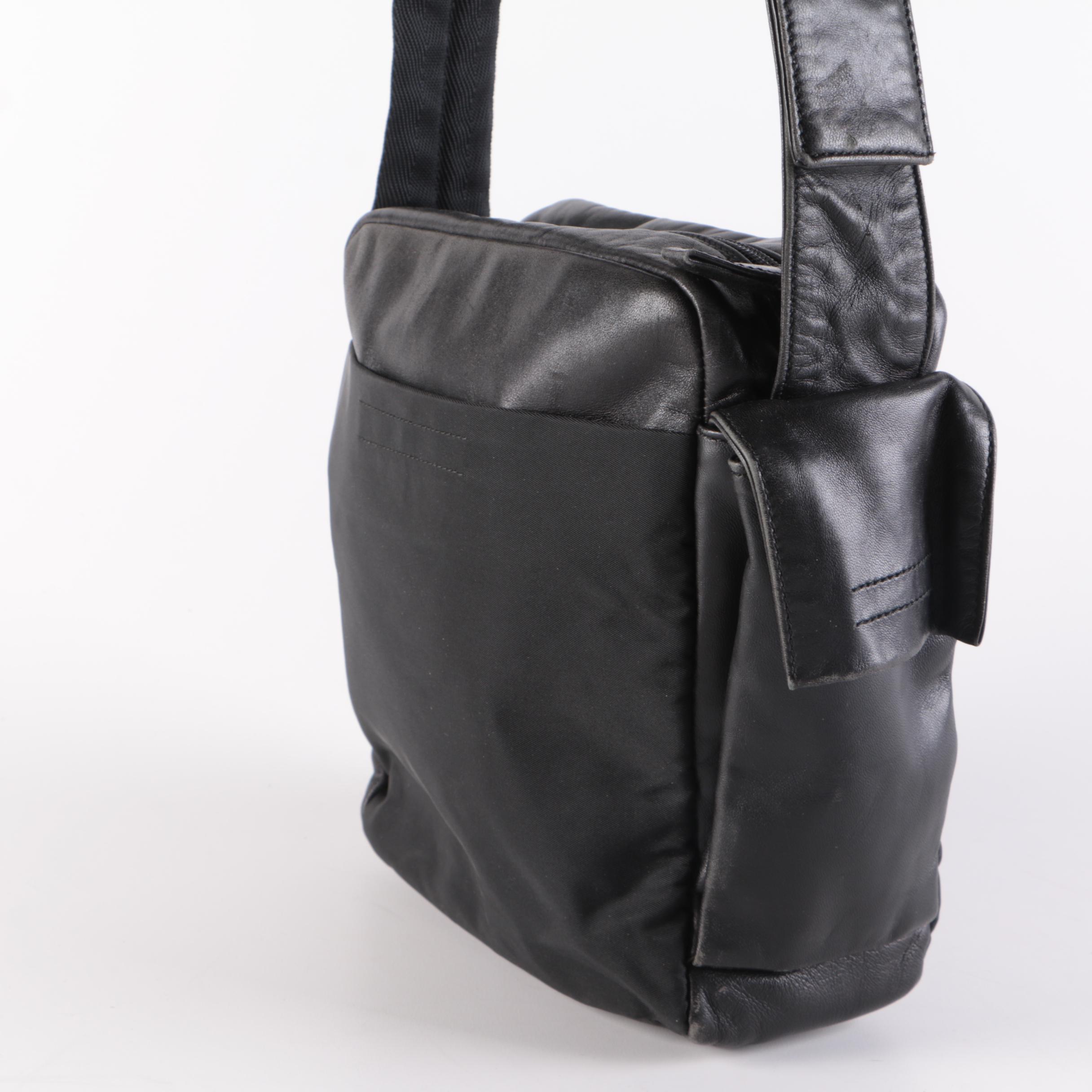 Prada Crossbody Bag in Black Leather and Nylon