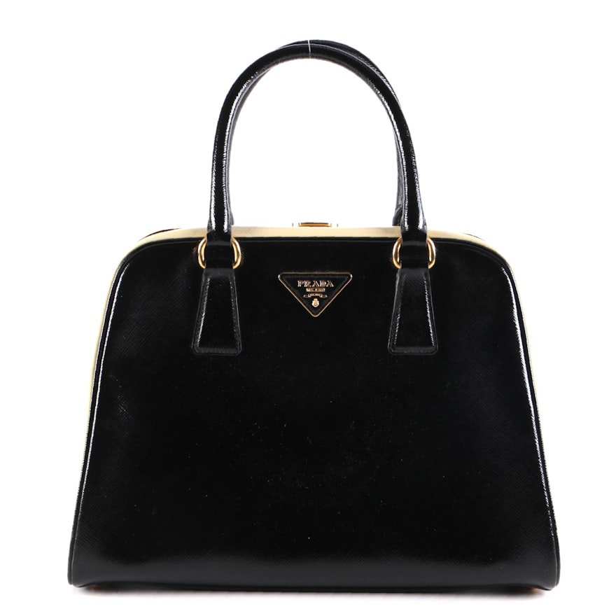 Prada Saffiano Leather Pyramid Frame Top Handle Bag