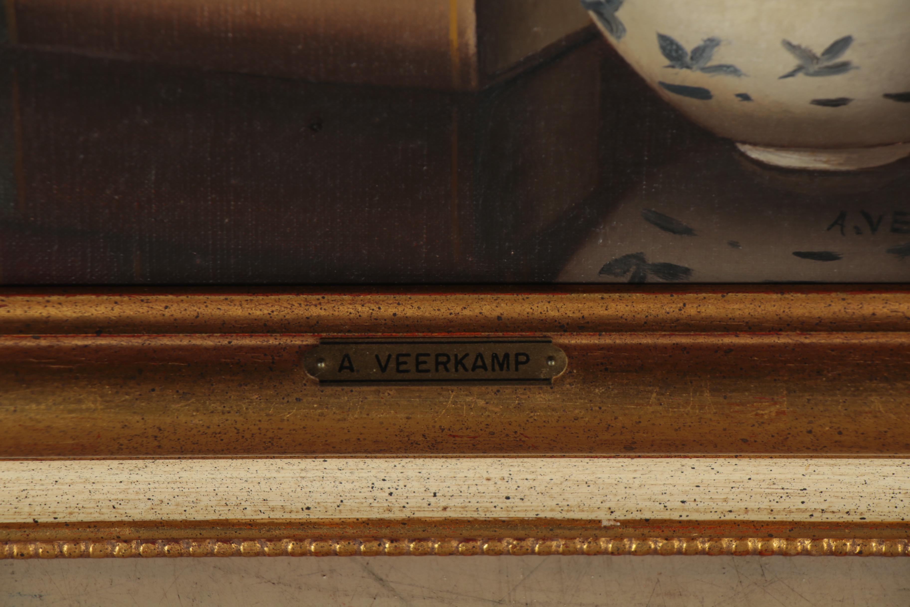 Still Life Oil Painting with Books and a Key, 20th Century