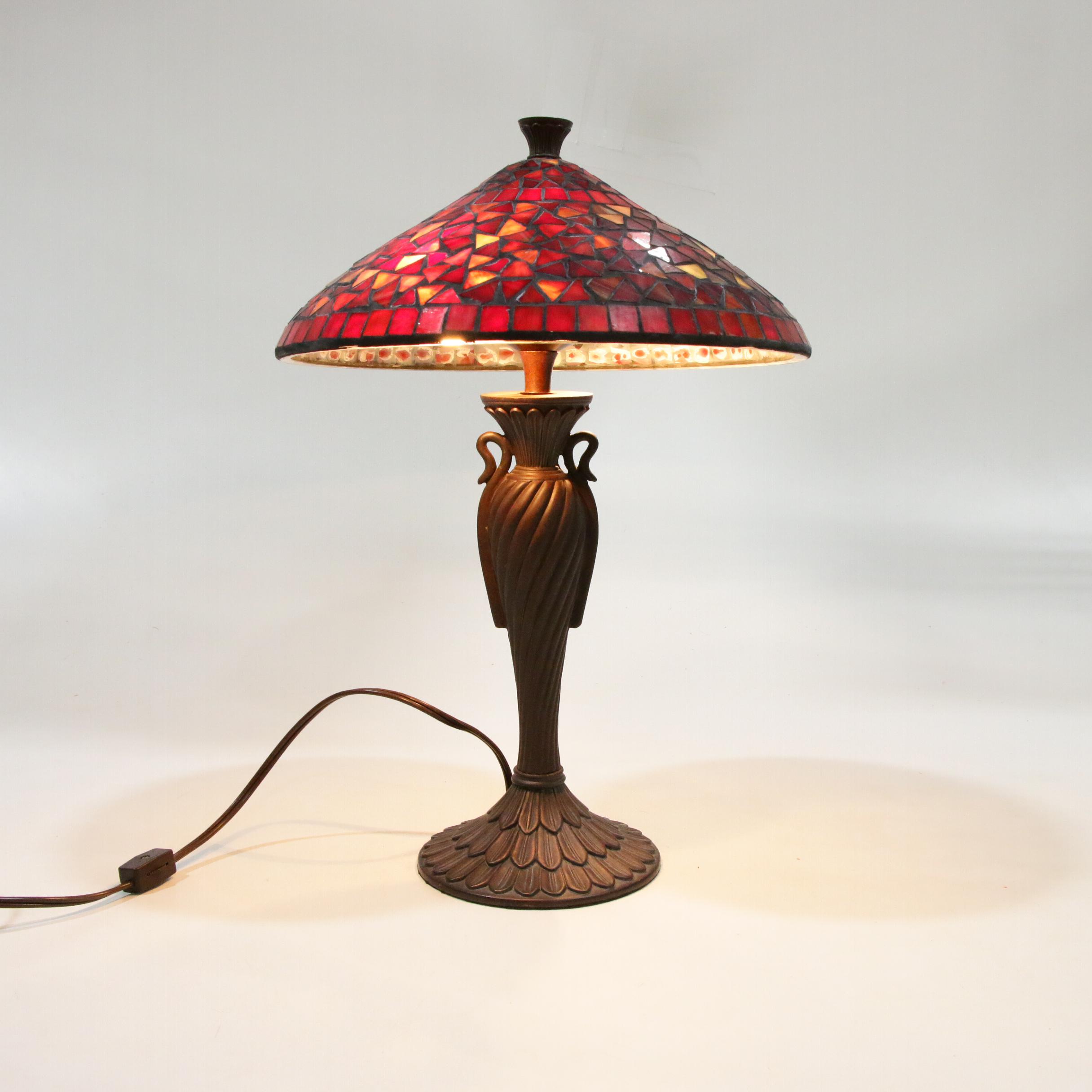 Table Lamp with Red Slag Glass Shade, Contemporary