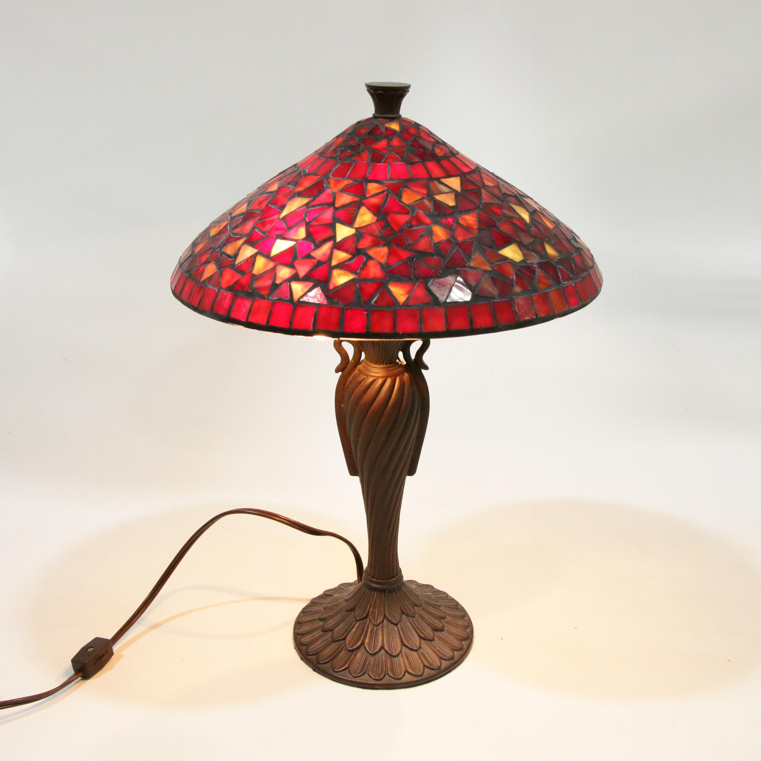 Table Lamp with Red Slag Glass Shade, Contemporary