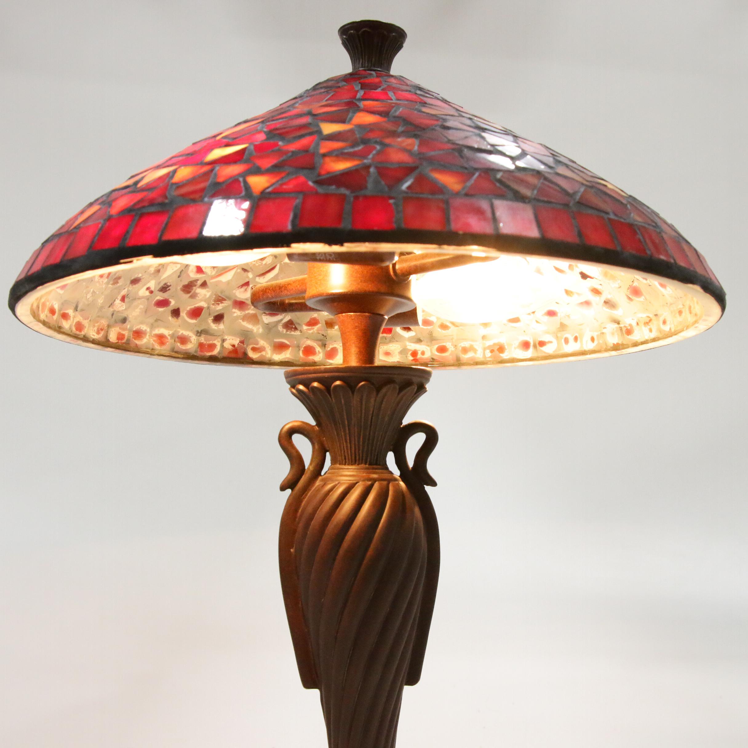 Table Lamp with Red Slag Glass Shade, Contemporary