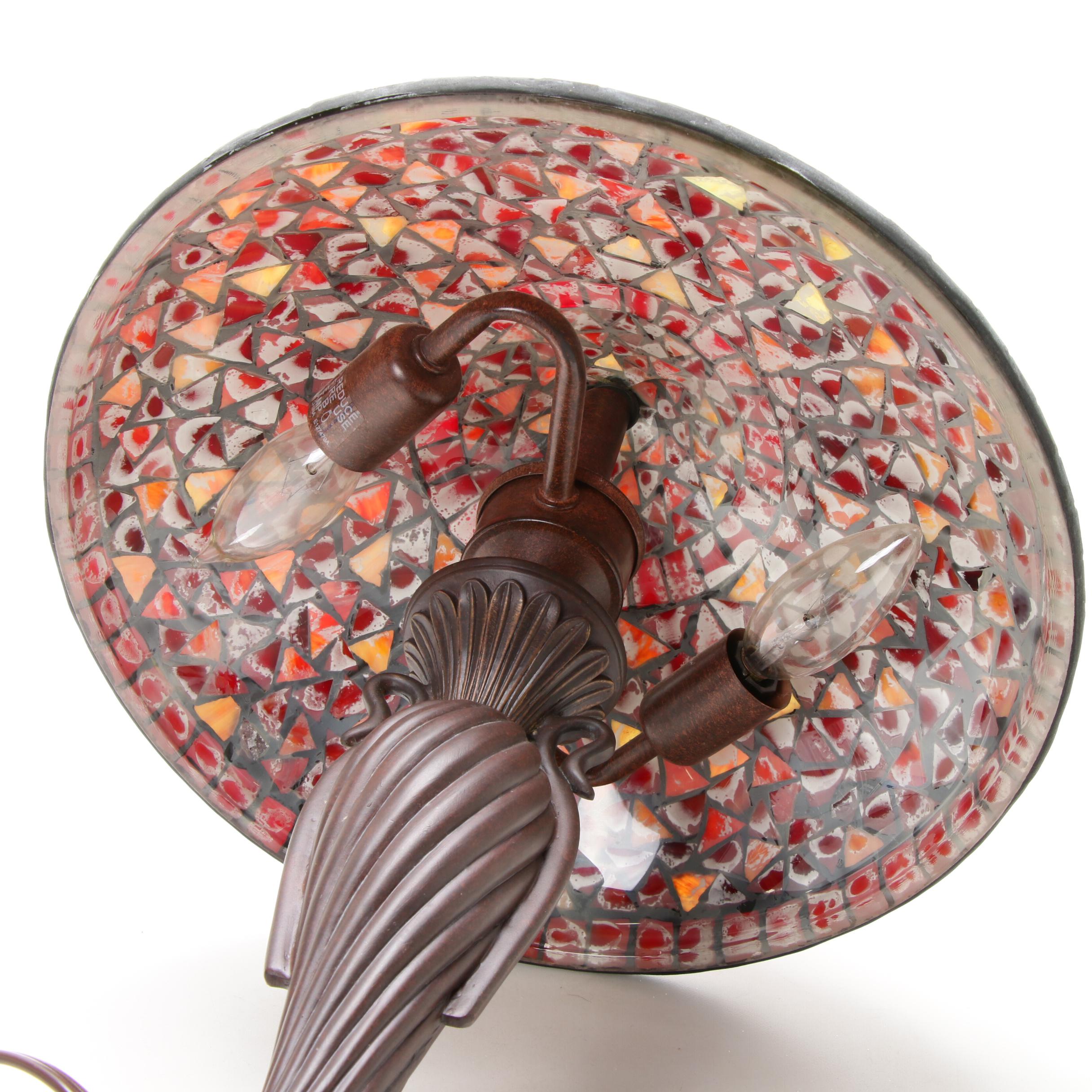 Table Lamp with Red Slag Glass Shade, Contemporary
