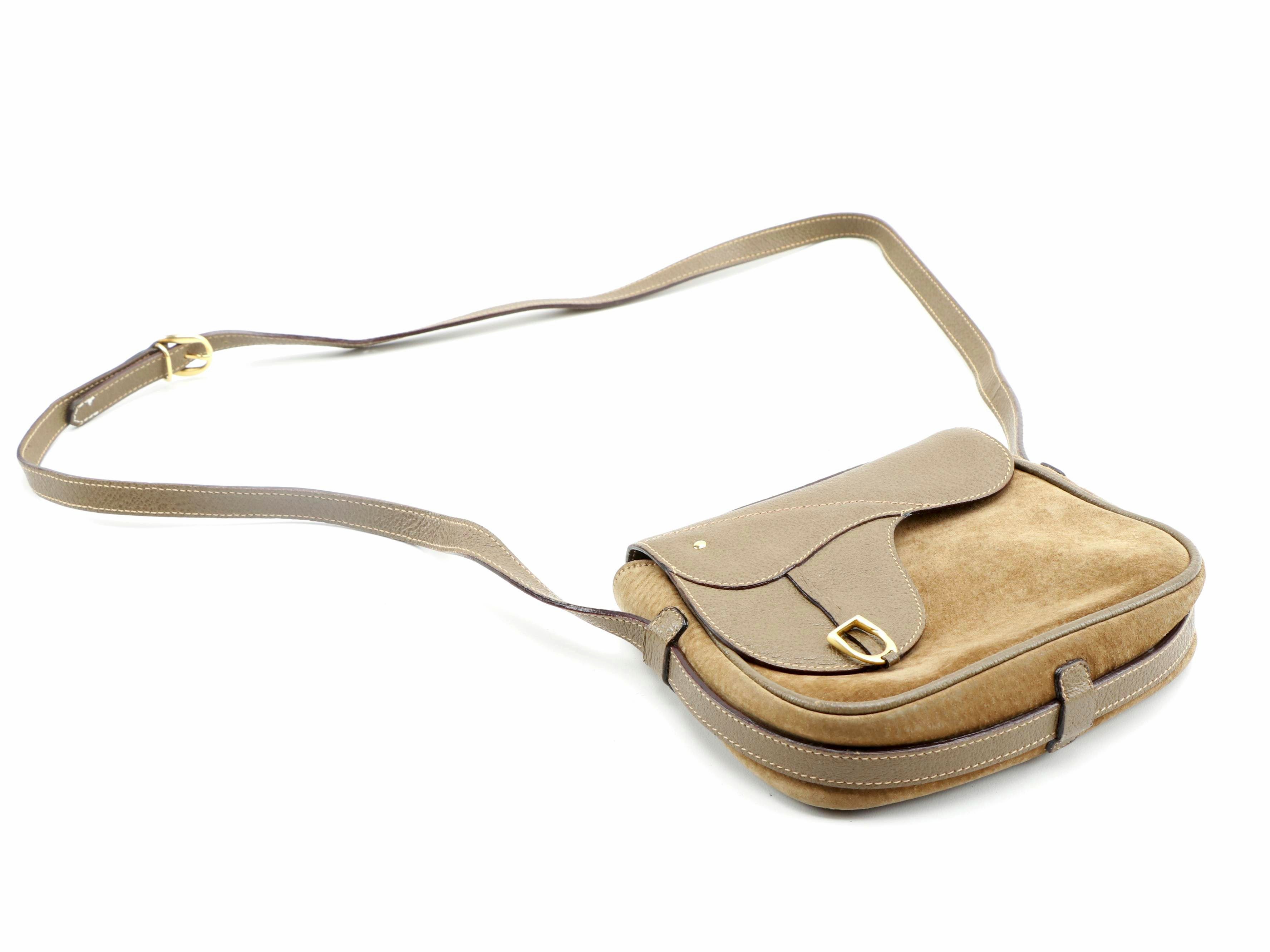 Gucci Two-Way Brown Suede and Leather Kelly Saddle Bag with Contrast Stitching