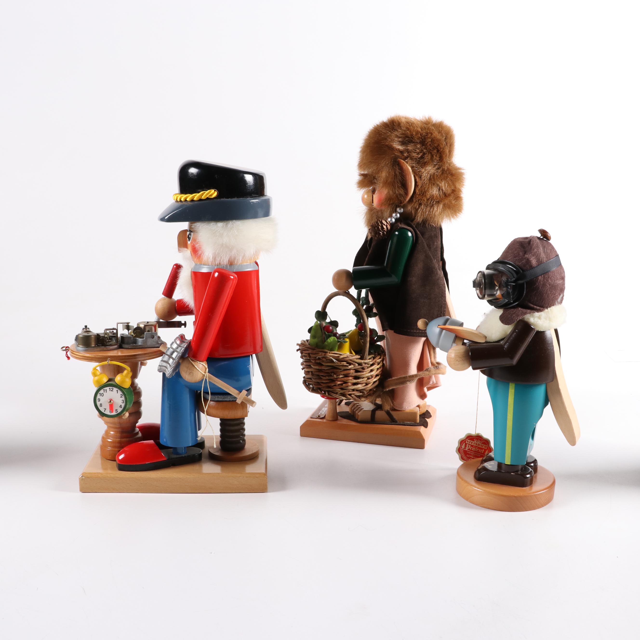 Steinbach "Clockmaker," "Pilot," and "Elve Eric" Vintage Nutcrackers