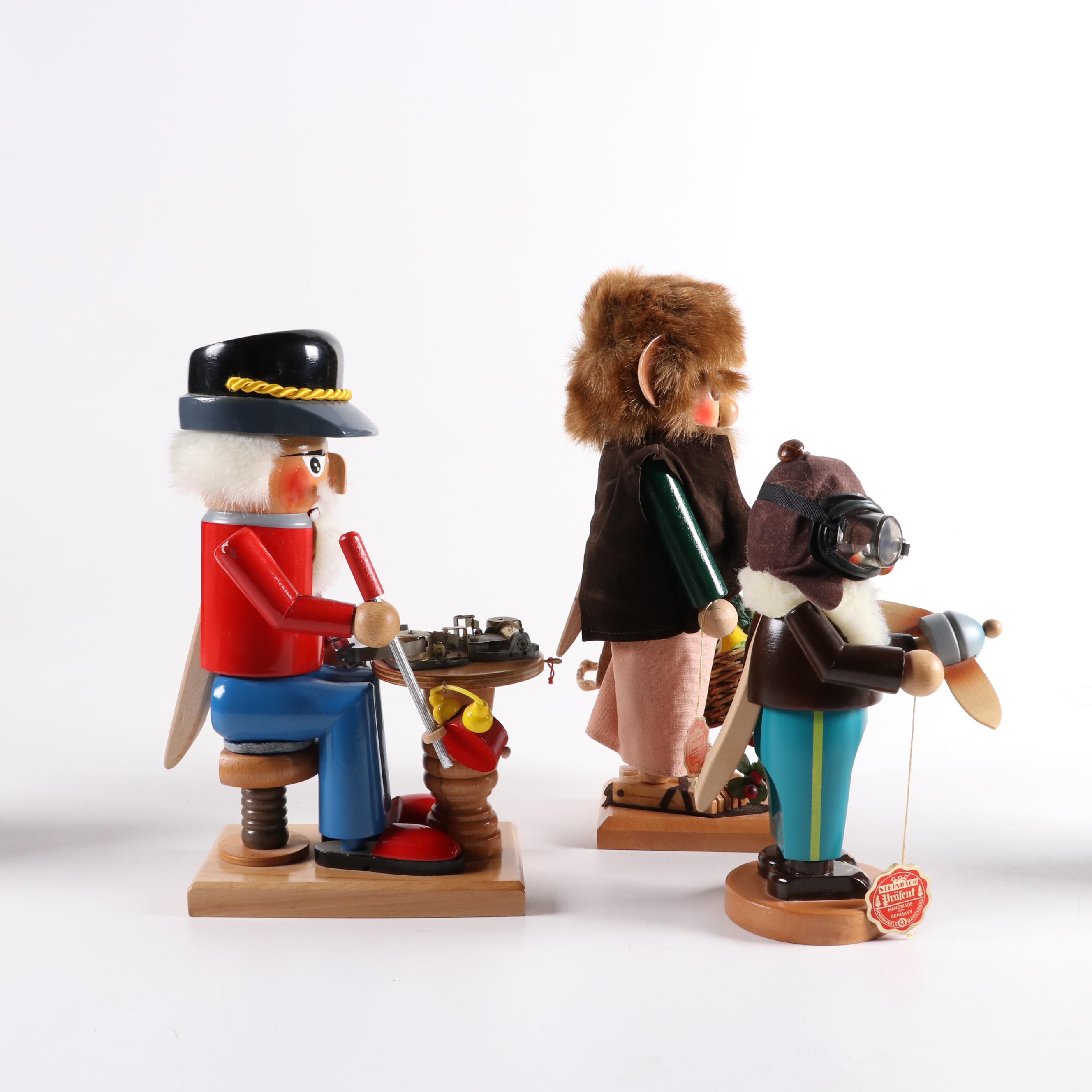 Steinbach "Clockmaker," "Pilot," and "Elve Eric" Vintage Nutcrackers