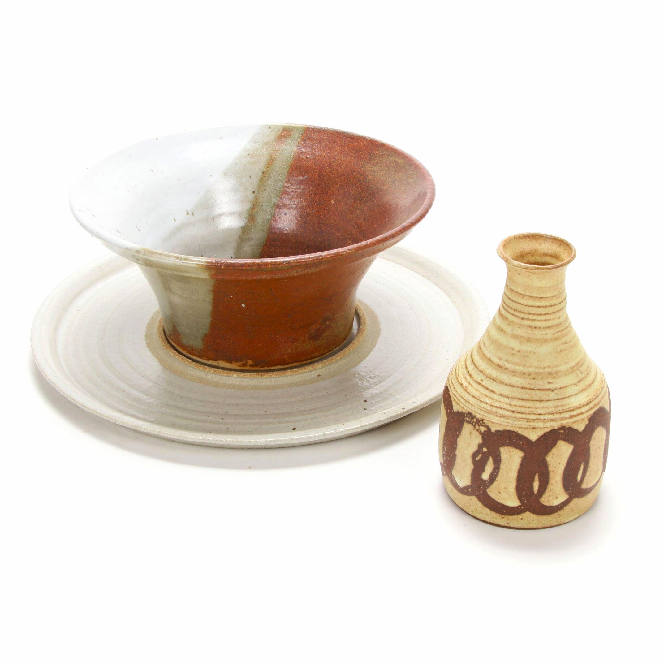 Ocepek Pottery Communion Jug, Glazed Stoneware Bowl and Platter
