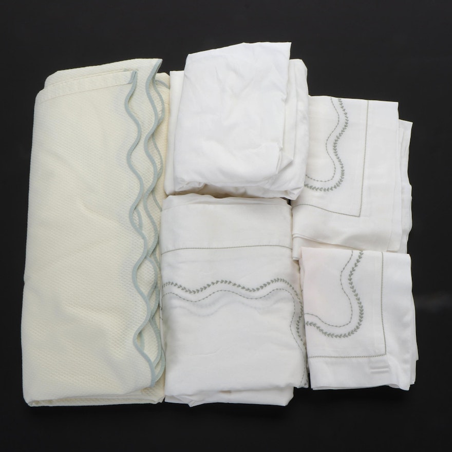 Schweitzer Linens Egyptian Cotton Pillowcases and Sheet Set with Matouk Coverlet